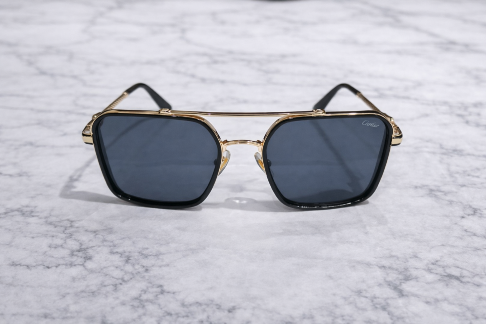 Cartier Rectangular Metal Frame Sunglasses