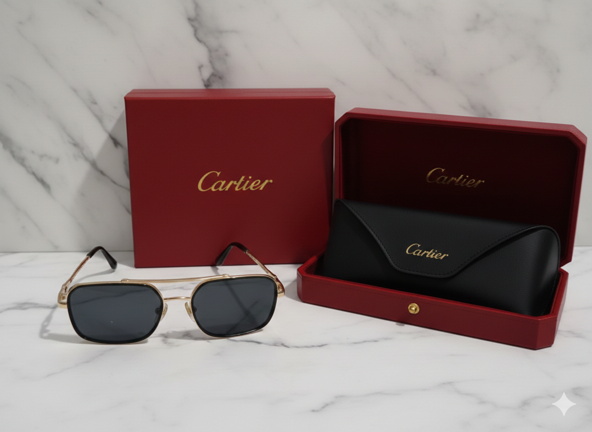 Cartier Rectangular Metal Frame Sunglasses 6
