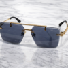 Chopard Rimless Rectangular Sunglasses with Textured Gold Bar & Smoke Lenses 1
