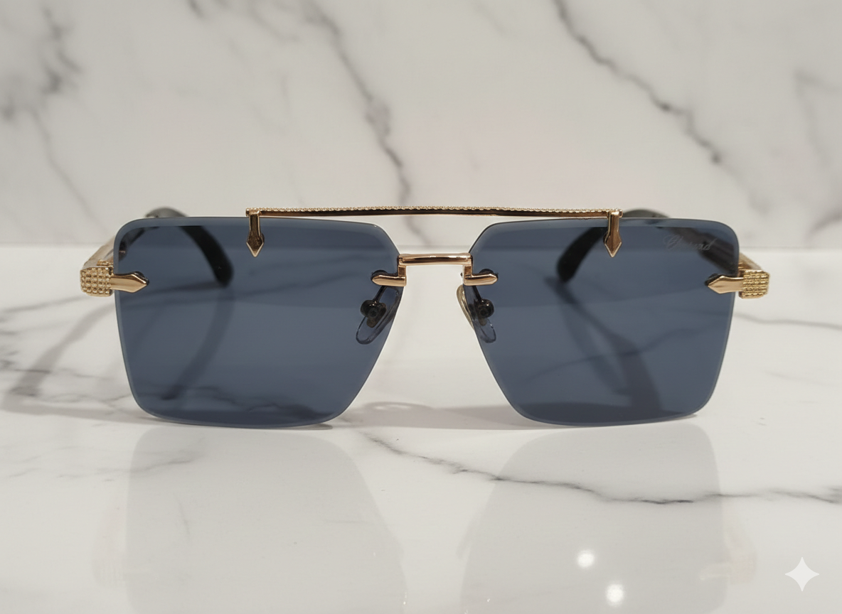 Chopard Rimless Rectangular Sunglasses with Textured Gold Bar & Smoke Lenses 2