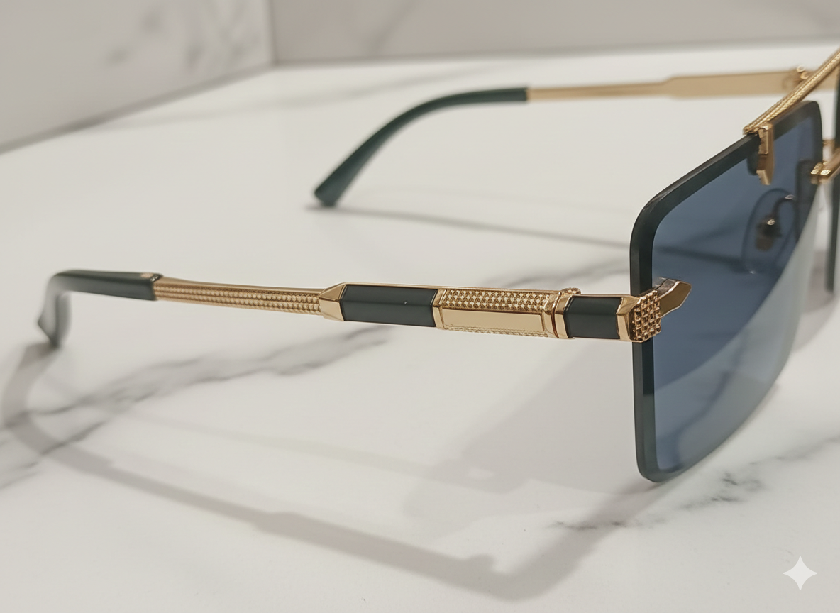 Chopard Rimless Rectangular Sunglasses with Textured Gold Bar & Smoke Lenses 4