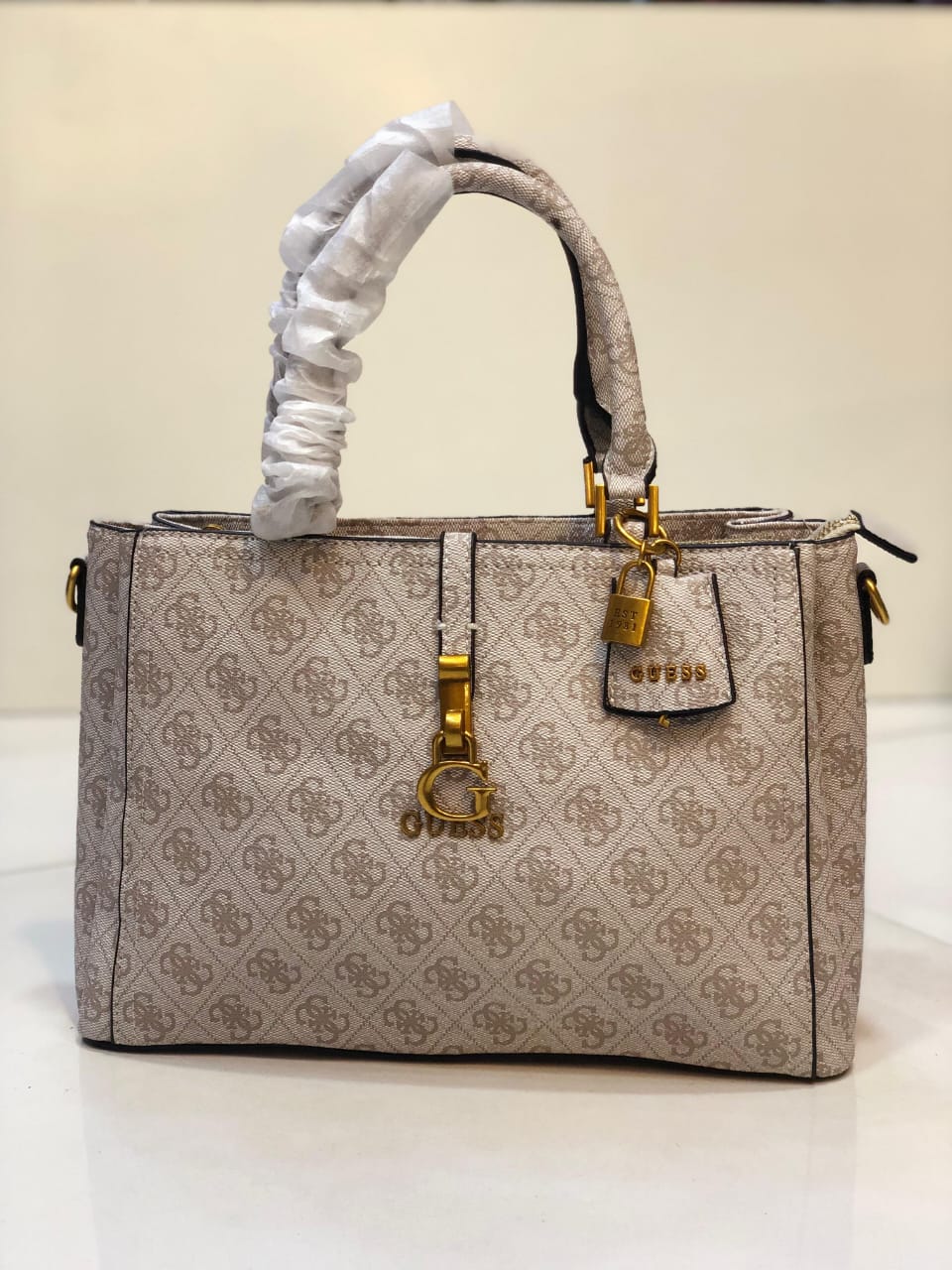 GUESS Monogram Structured Top-Handle Satchel