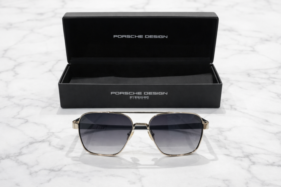 Porsche Rectangular Metal Aviator Sunglasses