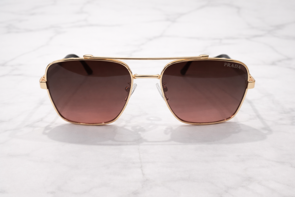 Prada Square Metal Aviator Sunglasses – Brown Gradient