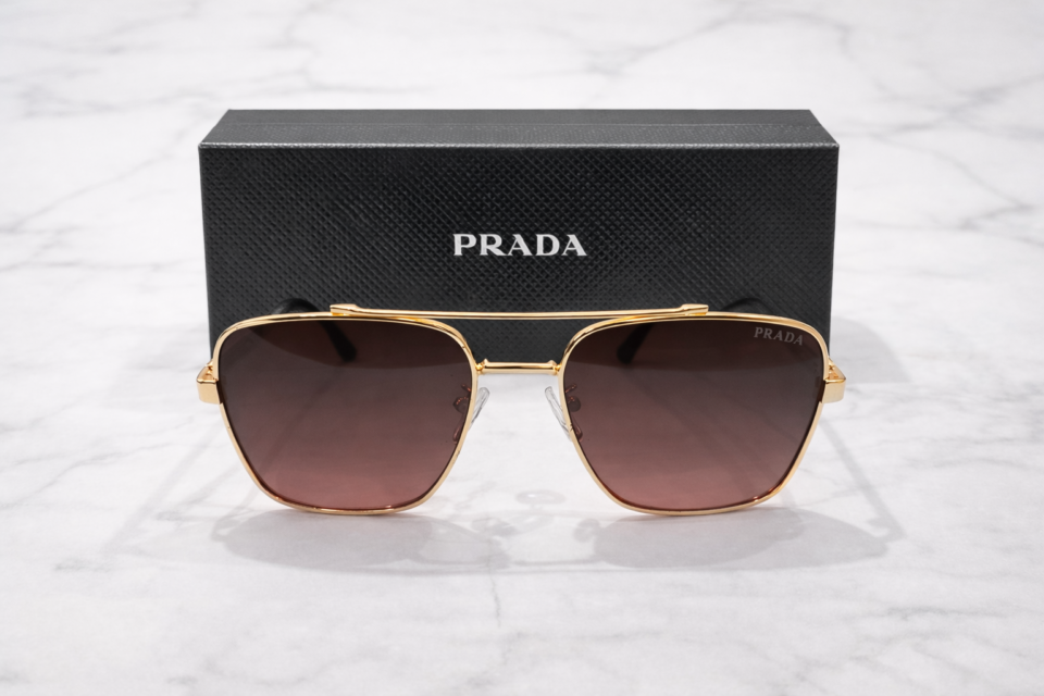 Prada Square Metal Aviator Sunglasses – Brown Gradient