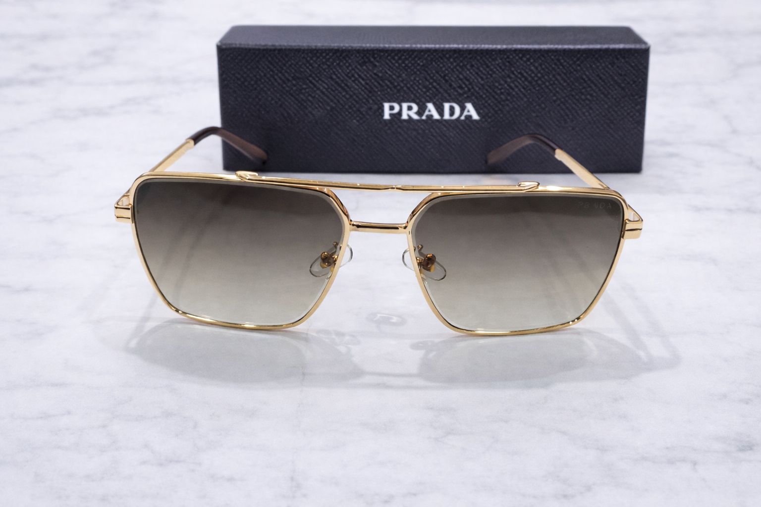 Prada-Style Rectangular Aviator Sunglasses