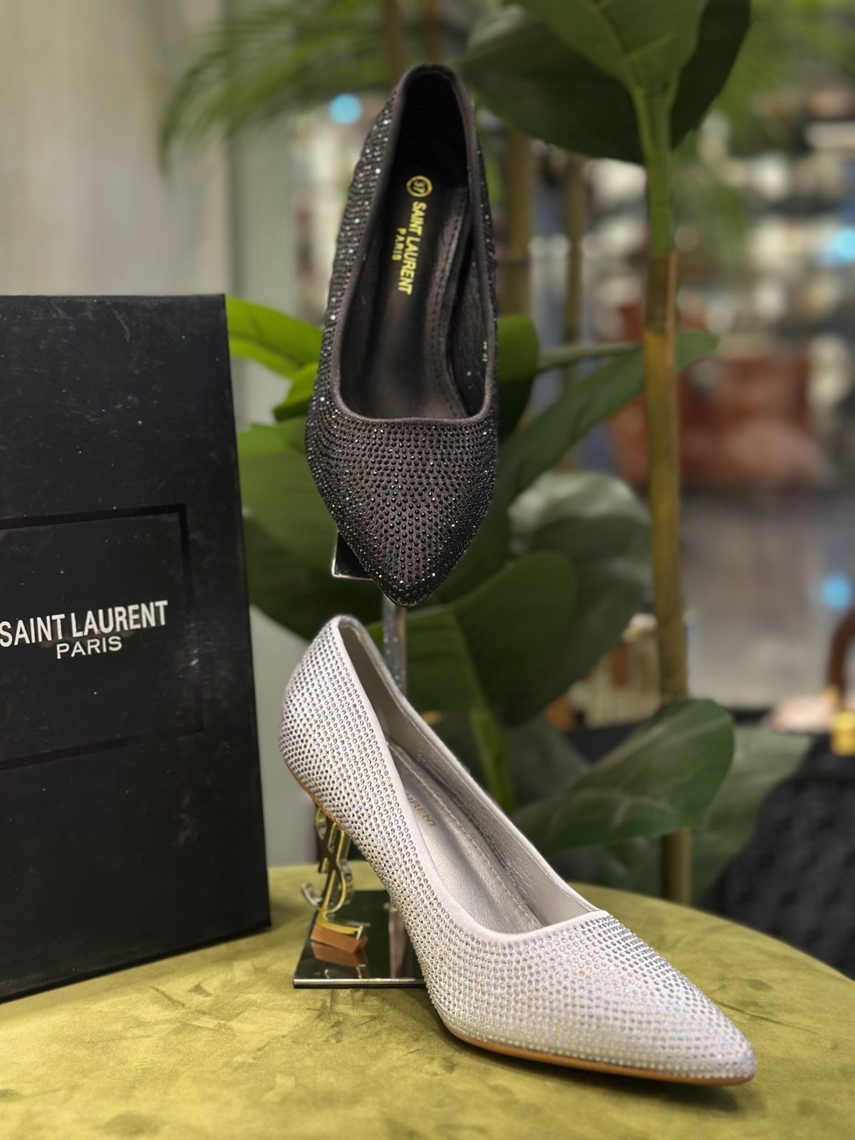 Saint Laurent Crystal-Embellished Pointed-Toe Pumps All 1