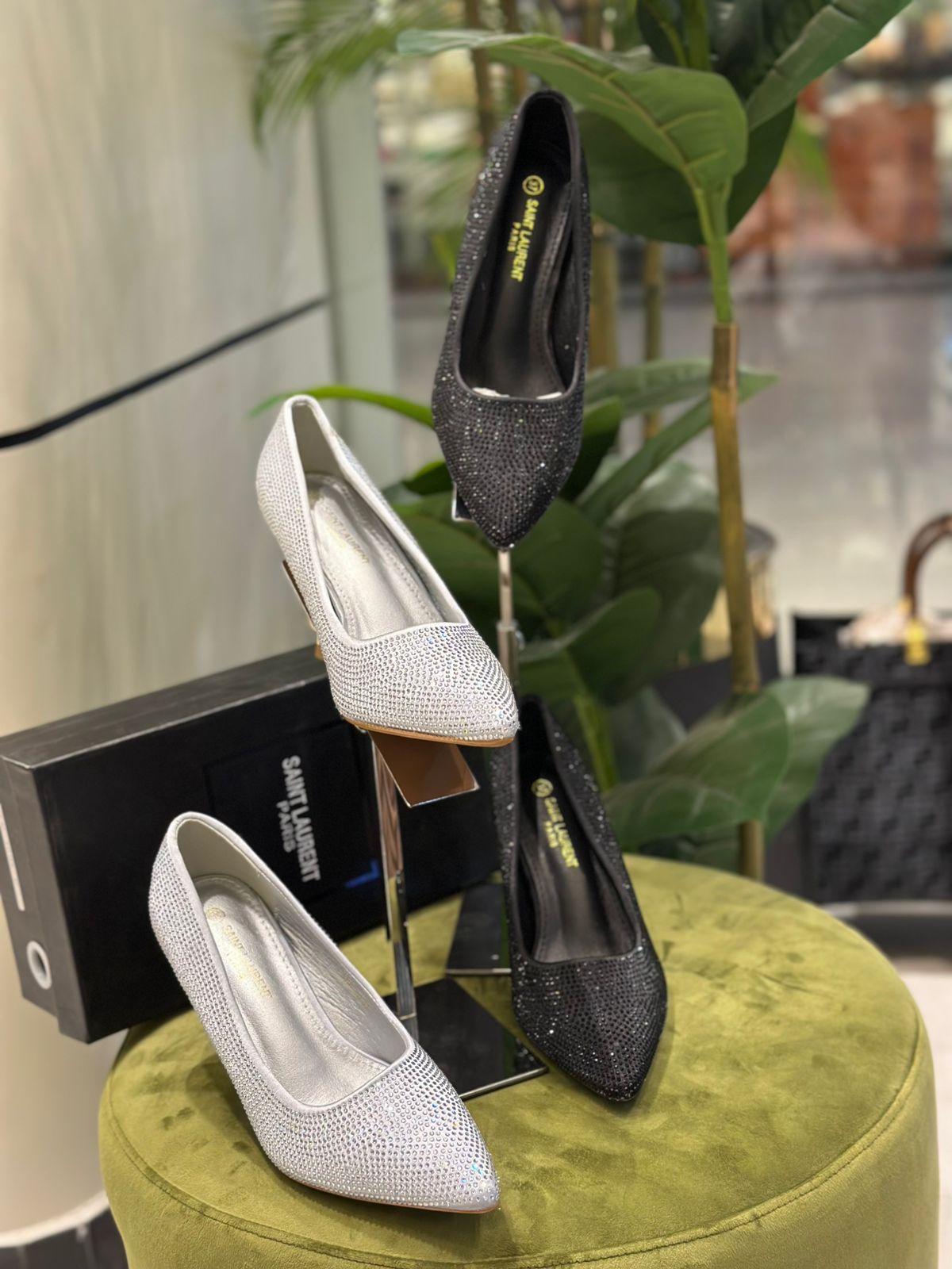 Saint Laurent Crystal-Embellished Pointed-Toe Pumps All