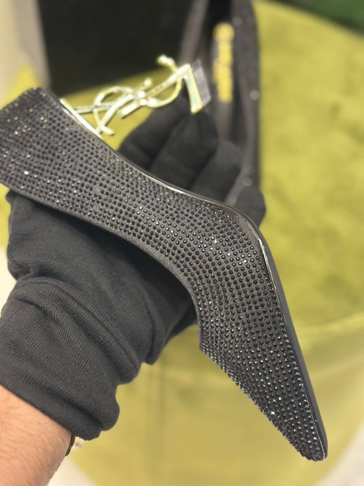 Saint Laurent Crystal-Embellished Pointed-Toe Pumps Black 3