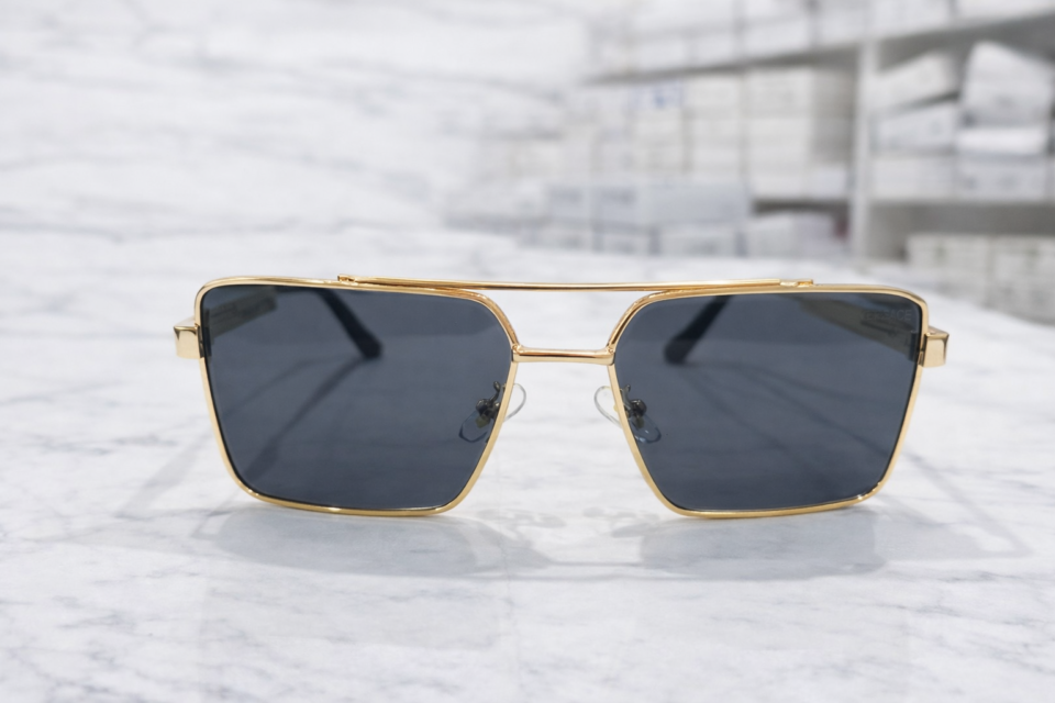 Versace Rectangular Metal Aviator Sunglasses
