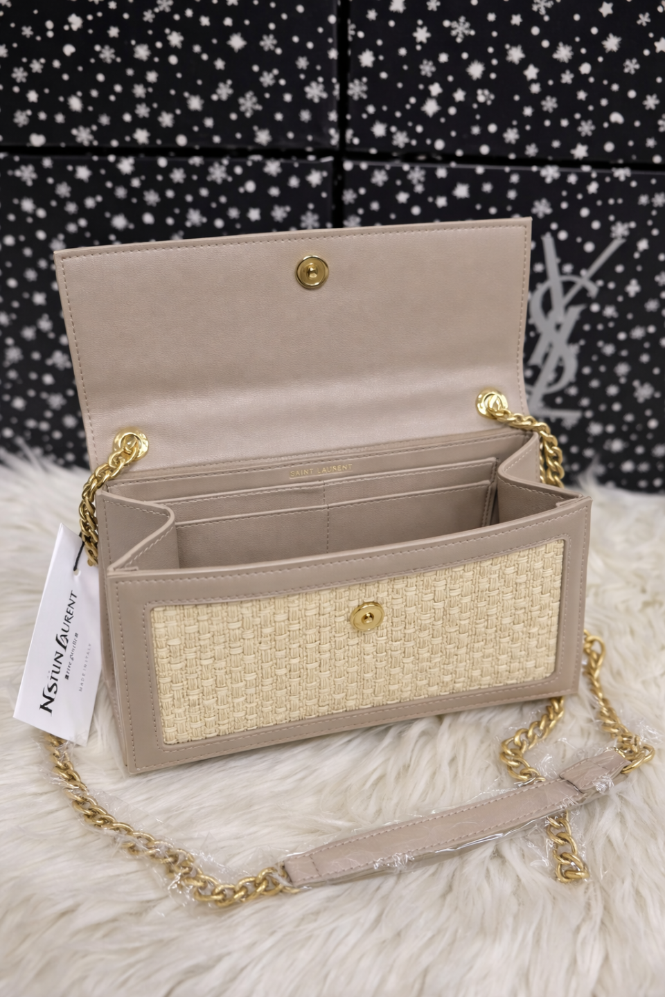 Saint Laurent Kate Raffia Chain Bag