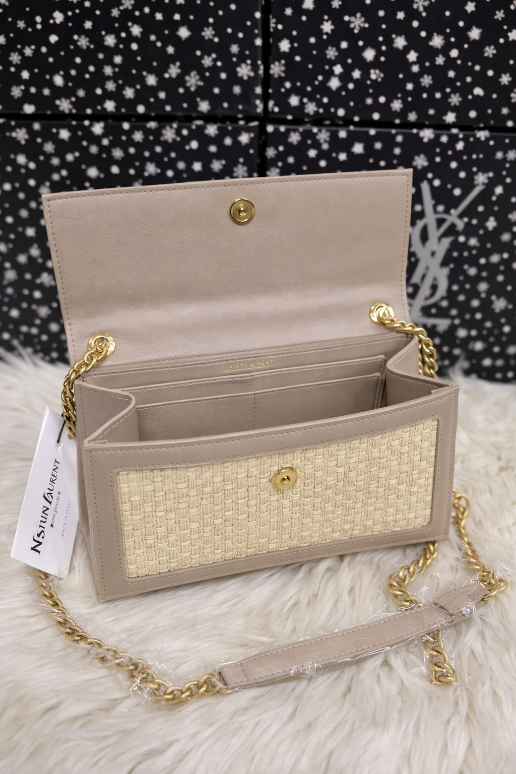 Saint Laurent Kate Raffia Chain Bag