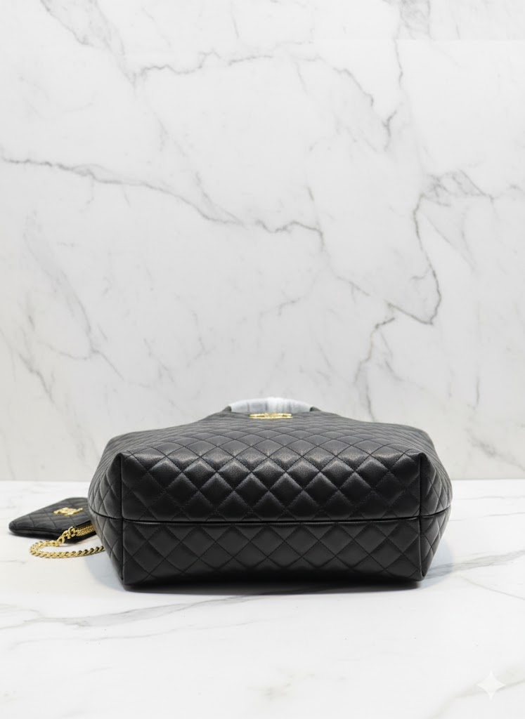 Saint Laurent Icare Quilted Leather Shopping Tote (Black) with Pouch