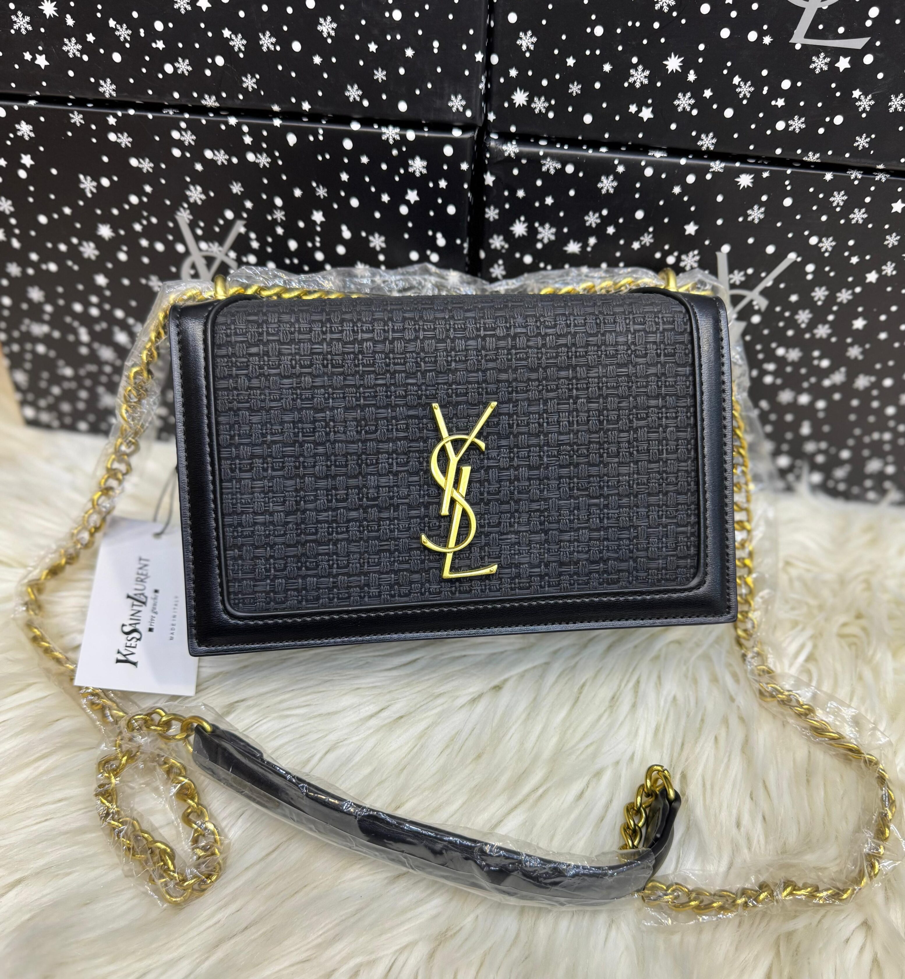 Saint Laurent Kate Raffia Chain Bag