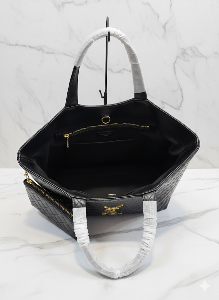 Saint Laurent Icare Quilted Leather Shopping Tote (Black) with Pouch