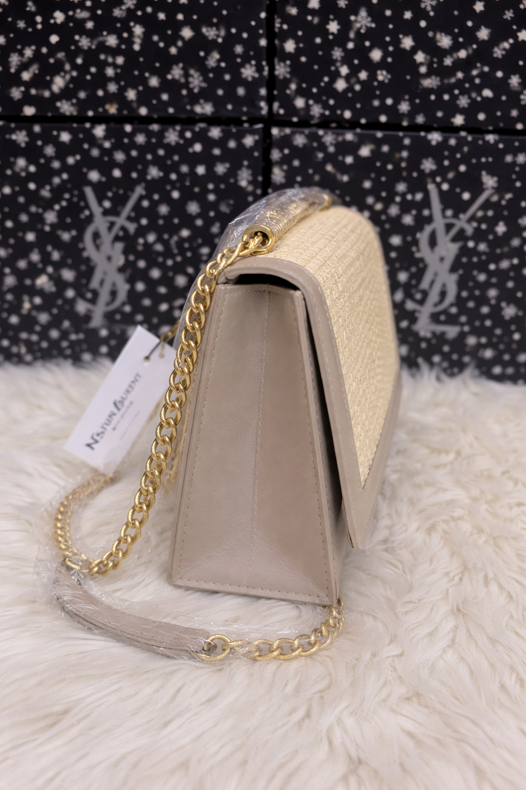 Saint Laurent Kate Raffia Chain Bag