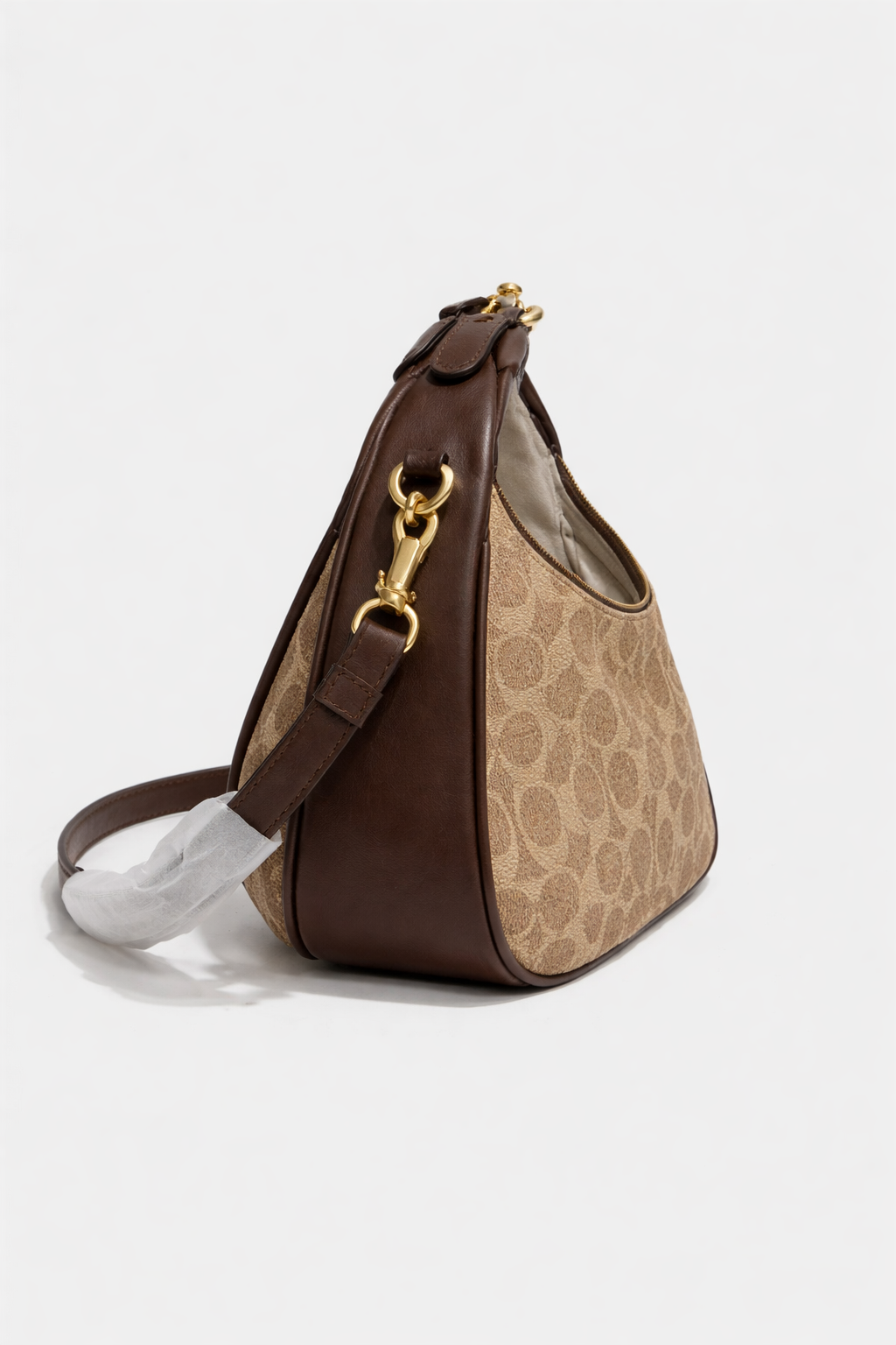 Coach Mini Leather Crescent Shoulder Bag in Signature Canvas