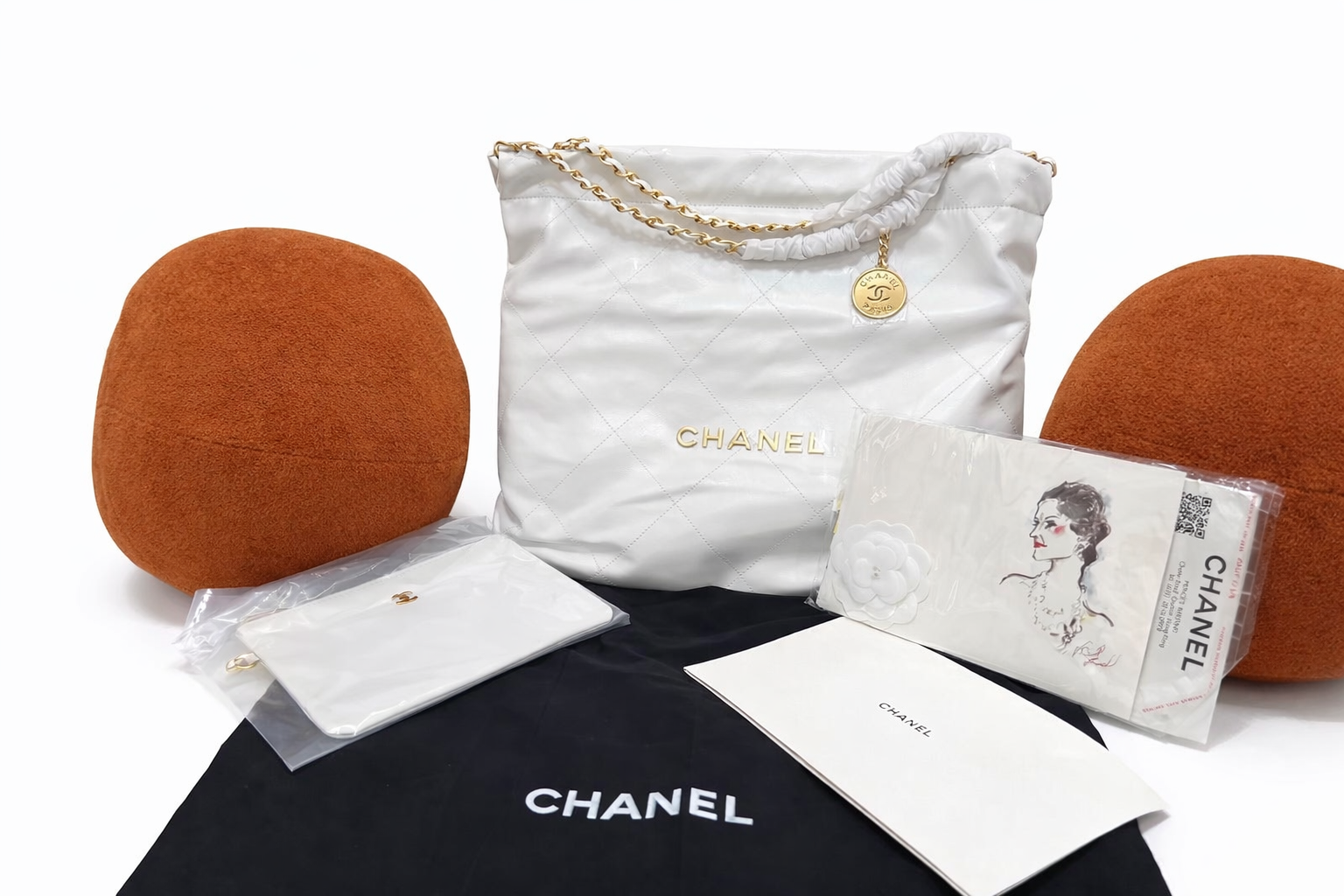 Chanel Style Quilted Chain Shoulder Tote Bag White 1