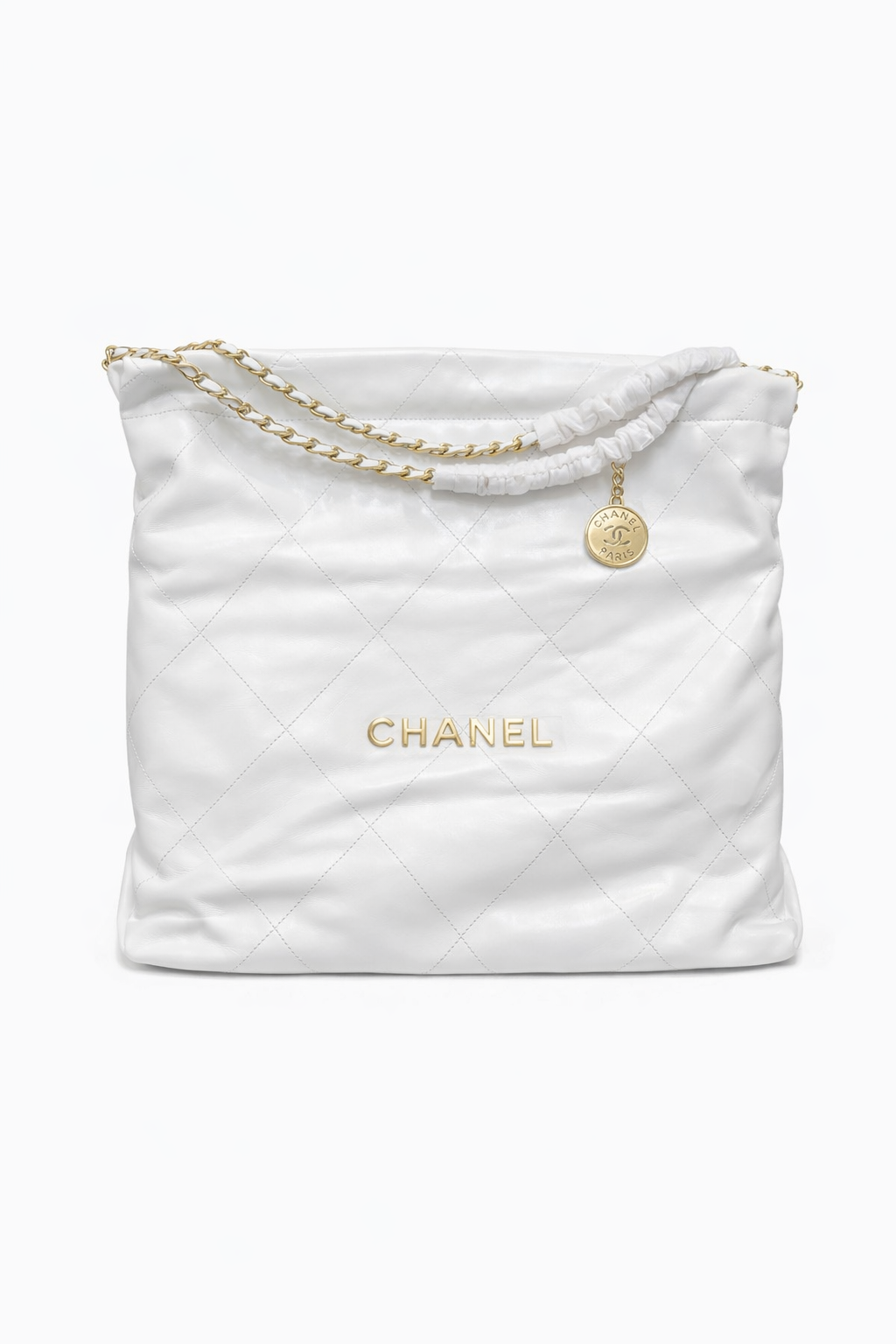 Chanel Style Quilted Chain Shoulder Tote Bag White 3