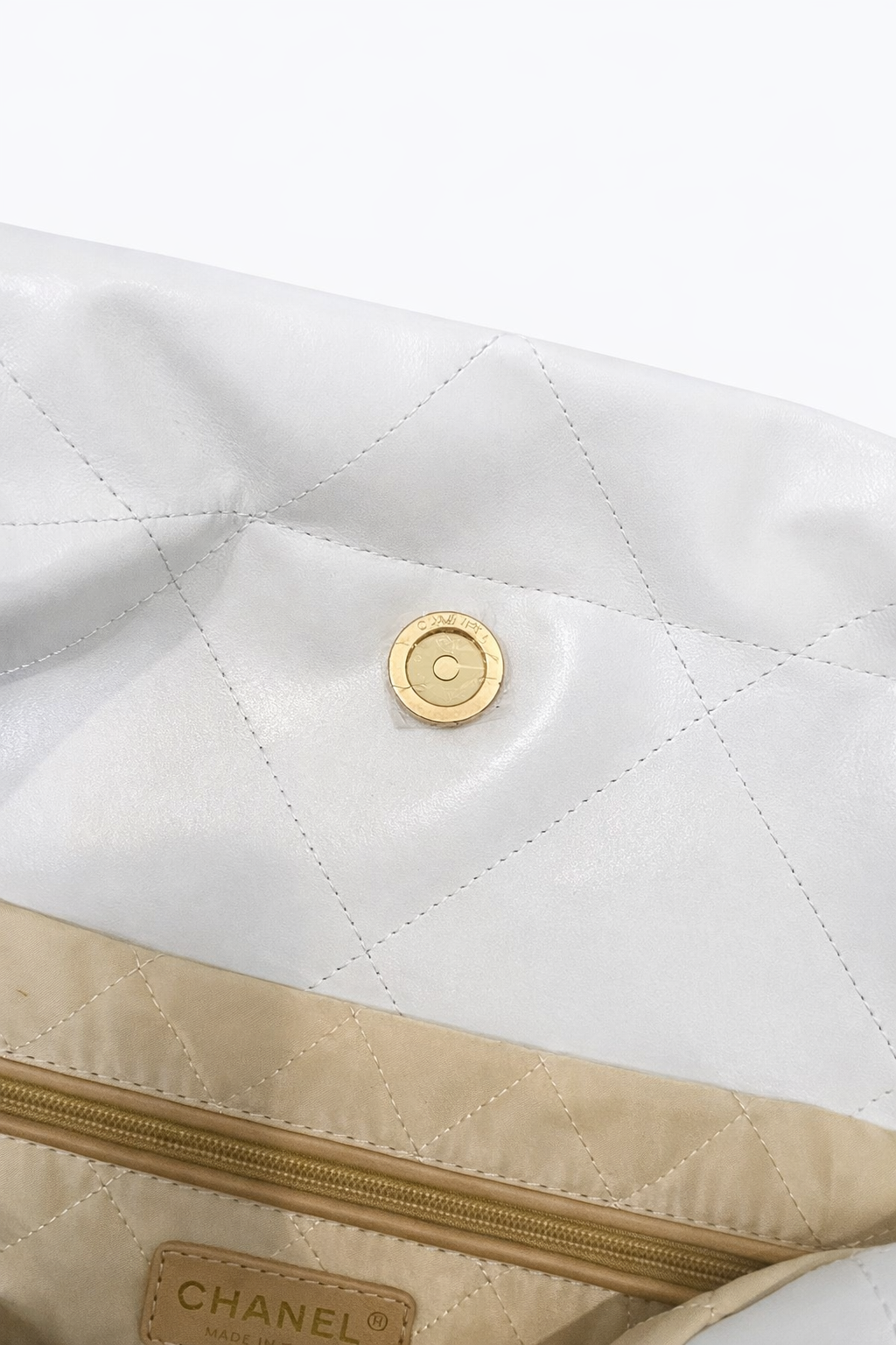 Chanel Style Quilted Chain Shoulder Tote Bag White 6