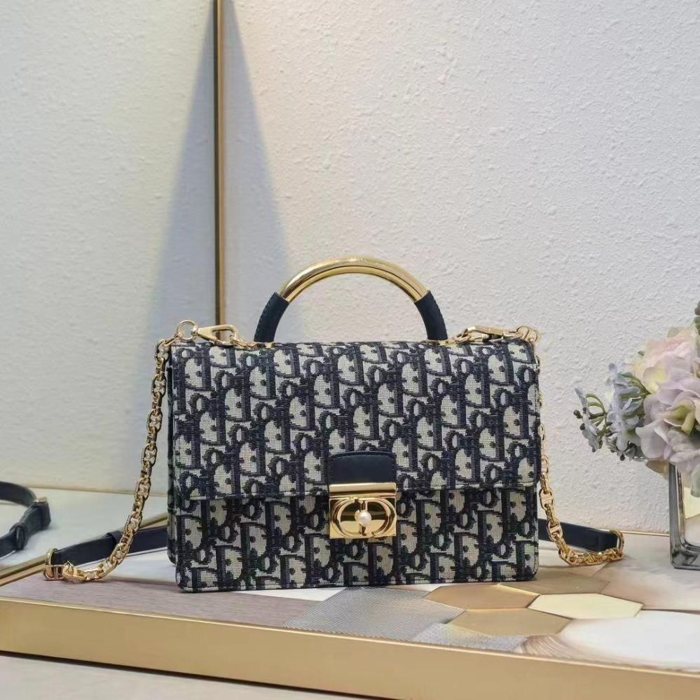 Christian Dior Lady Dior Mini Top-Handle Bag Black Canvas 2