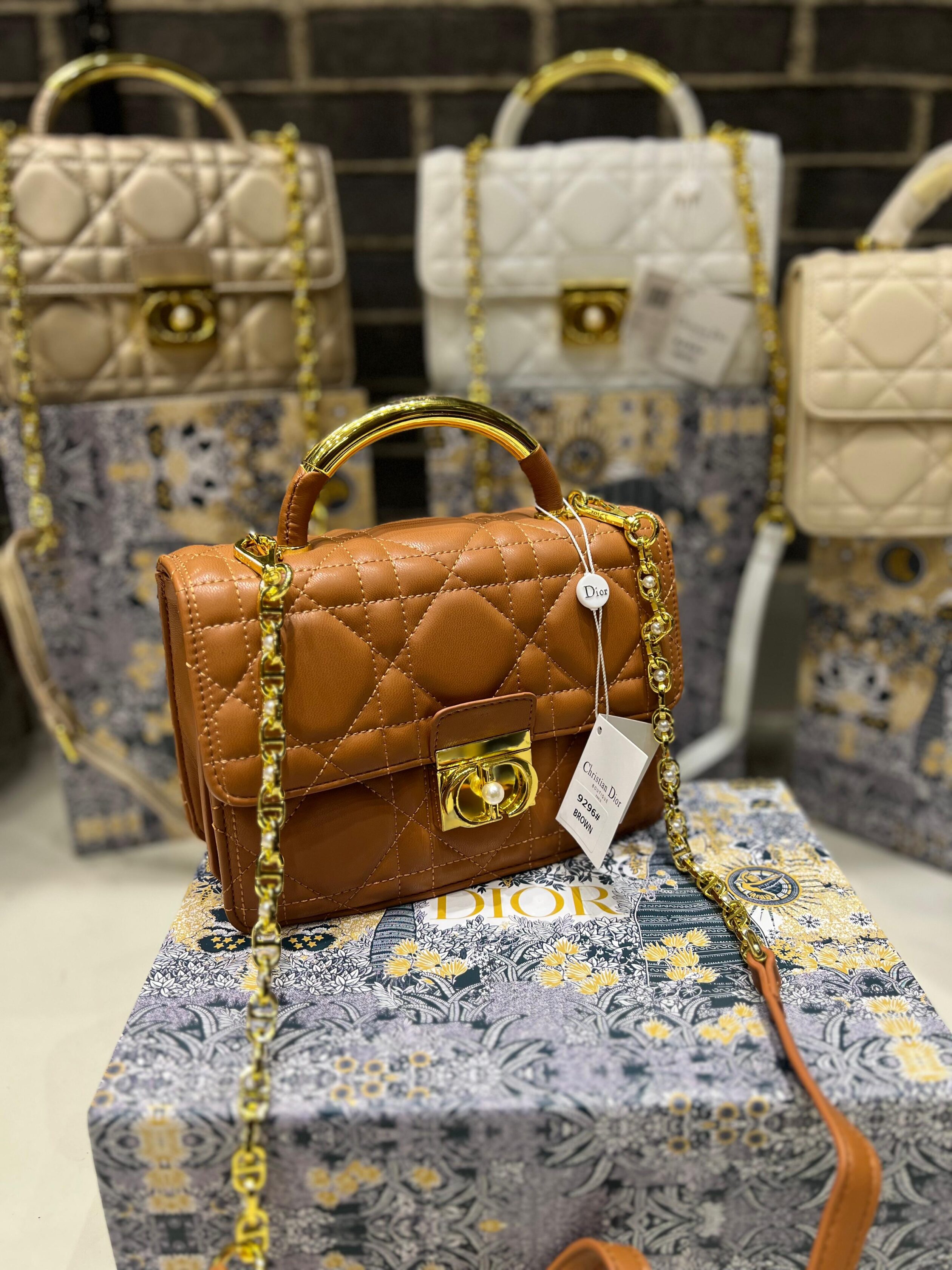 Christian Dior Lady Dior Mini Top-Handle Bag Brown