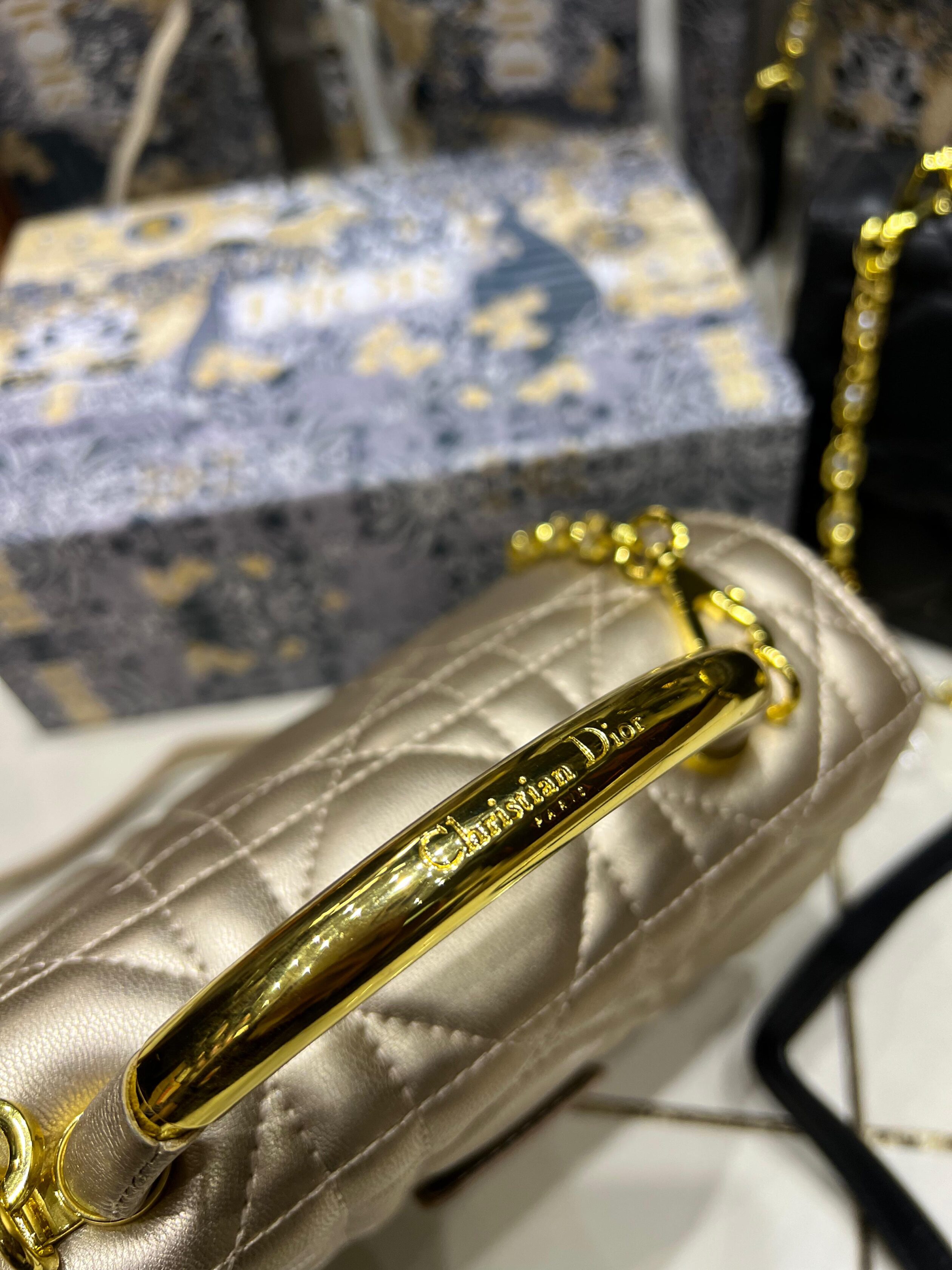 Christian Dior Lady Dior Mini Top-Handle Bag Champagne 2