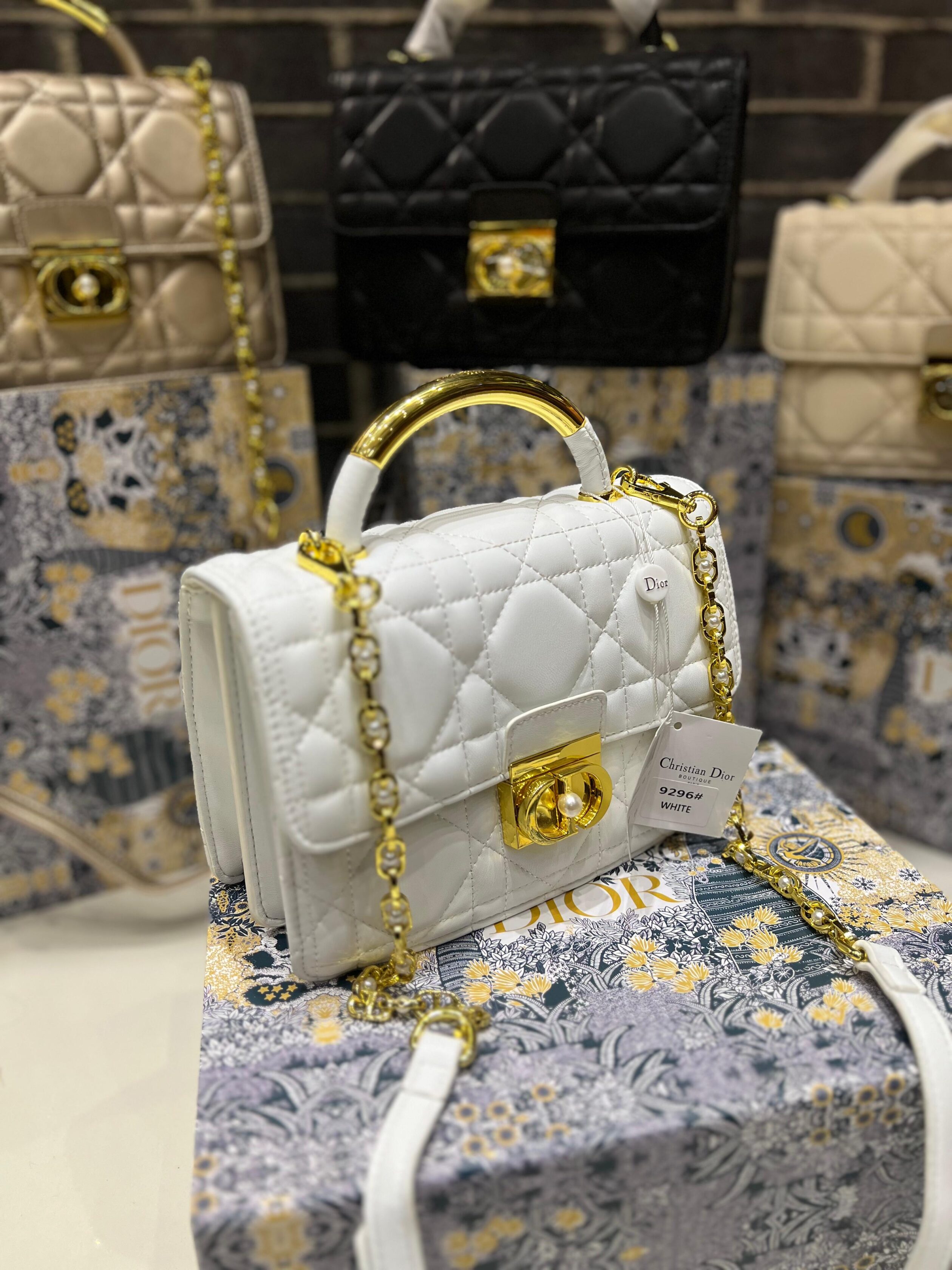 Christian Dior Lady Dior Mini Top-Handle Bag White