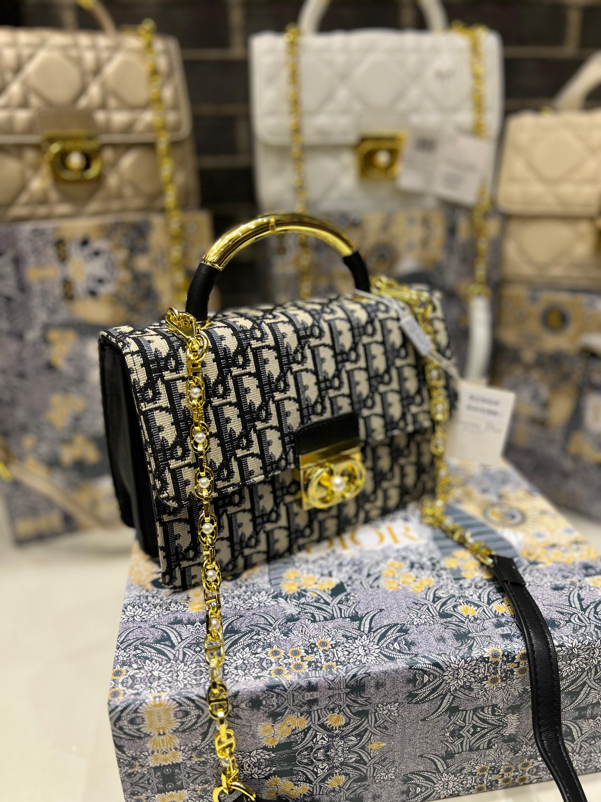 Christian Dior Lady Dior Mini Top-Handle Bag black Canvas