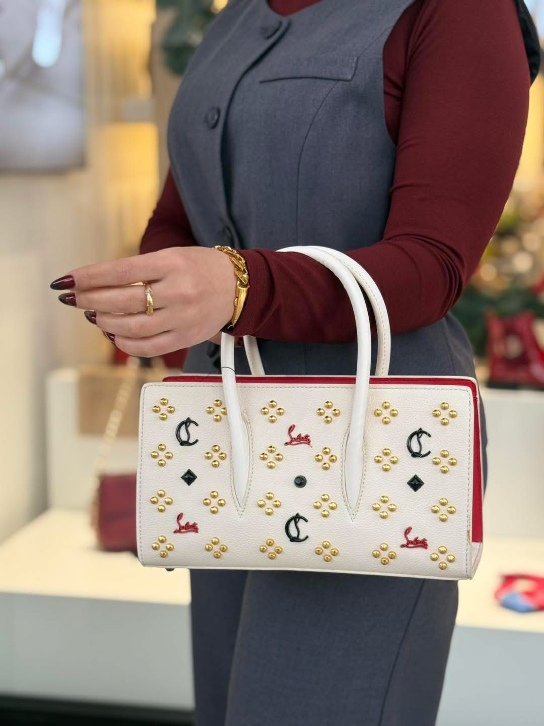 Christian Louboutin Studded Leather Top Handle Bag