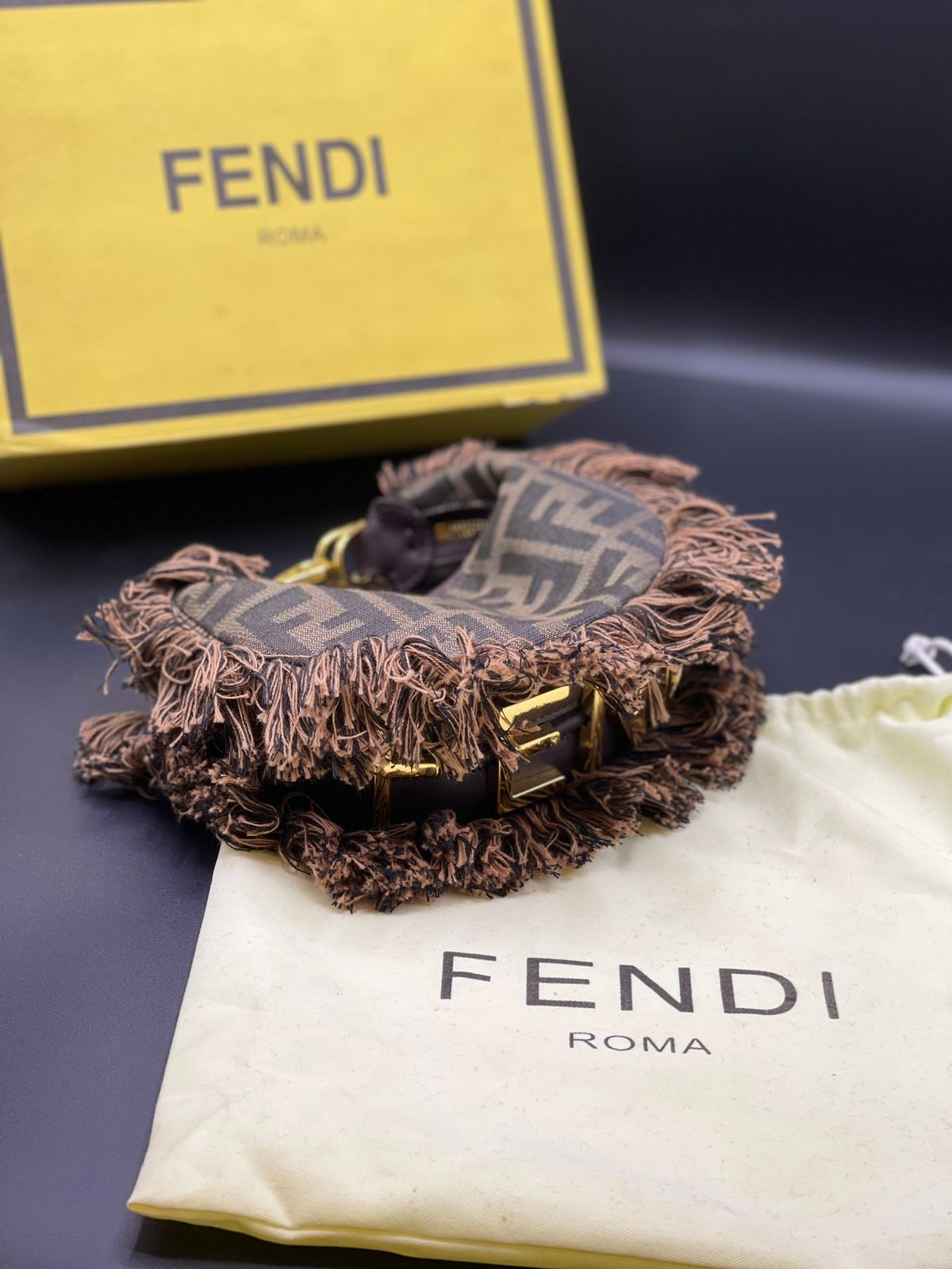 Fendi FF Monogram Fringe Fabric Handbag