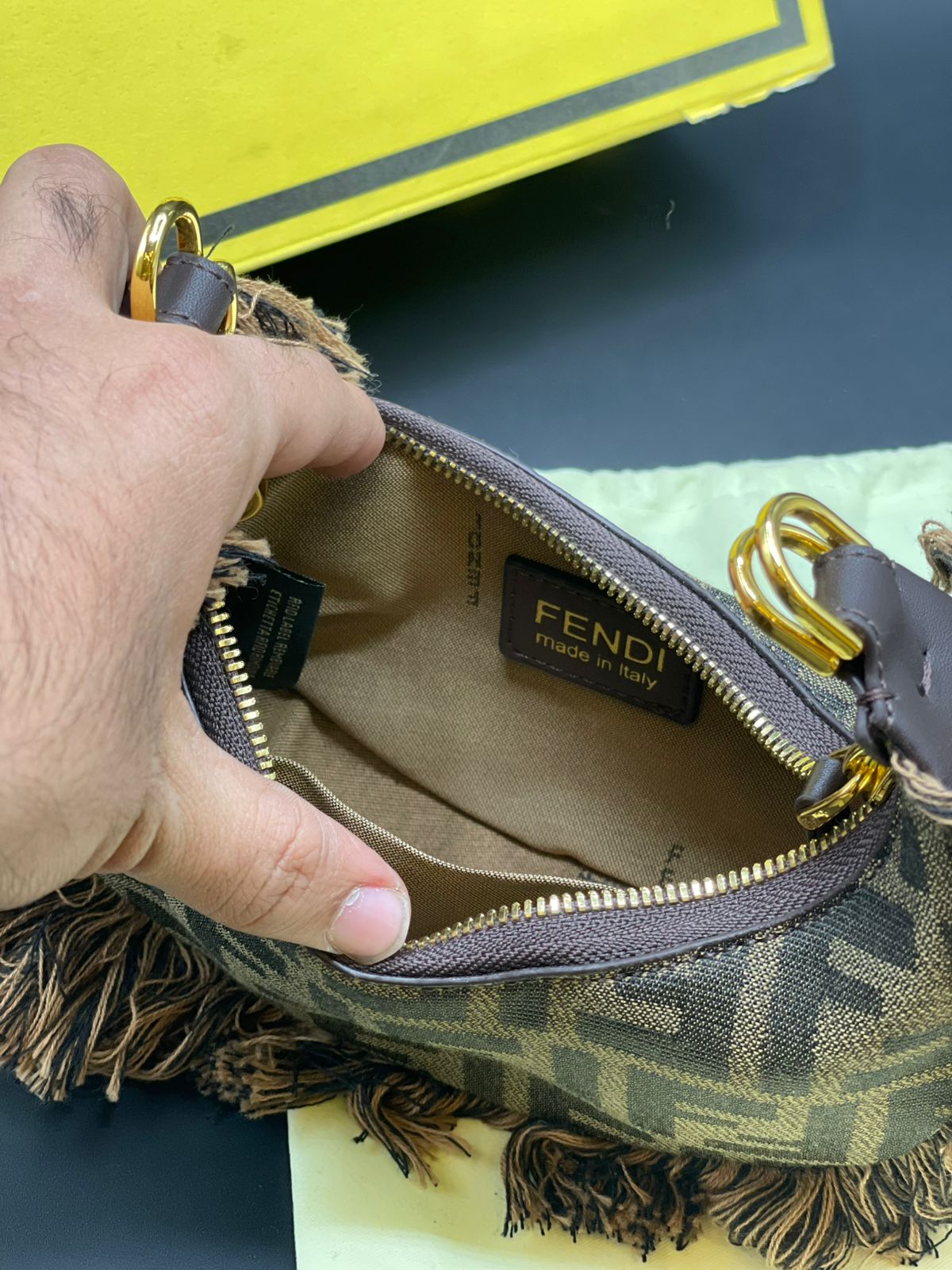 Fendi FF Monogram Fringe Fabric Handbag