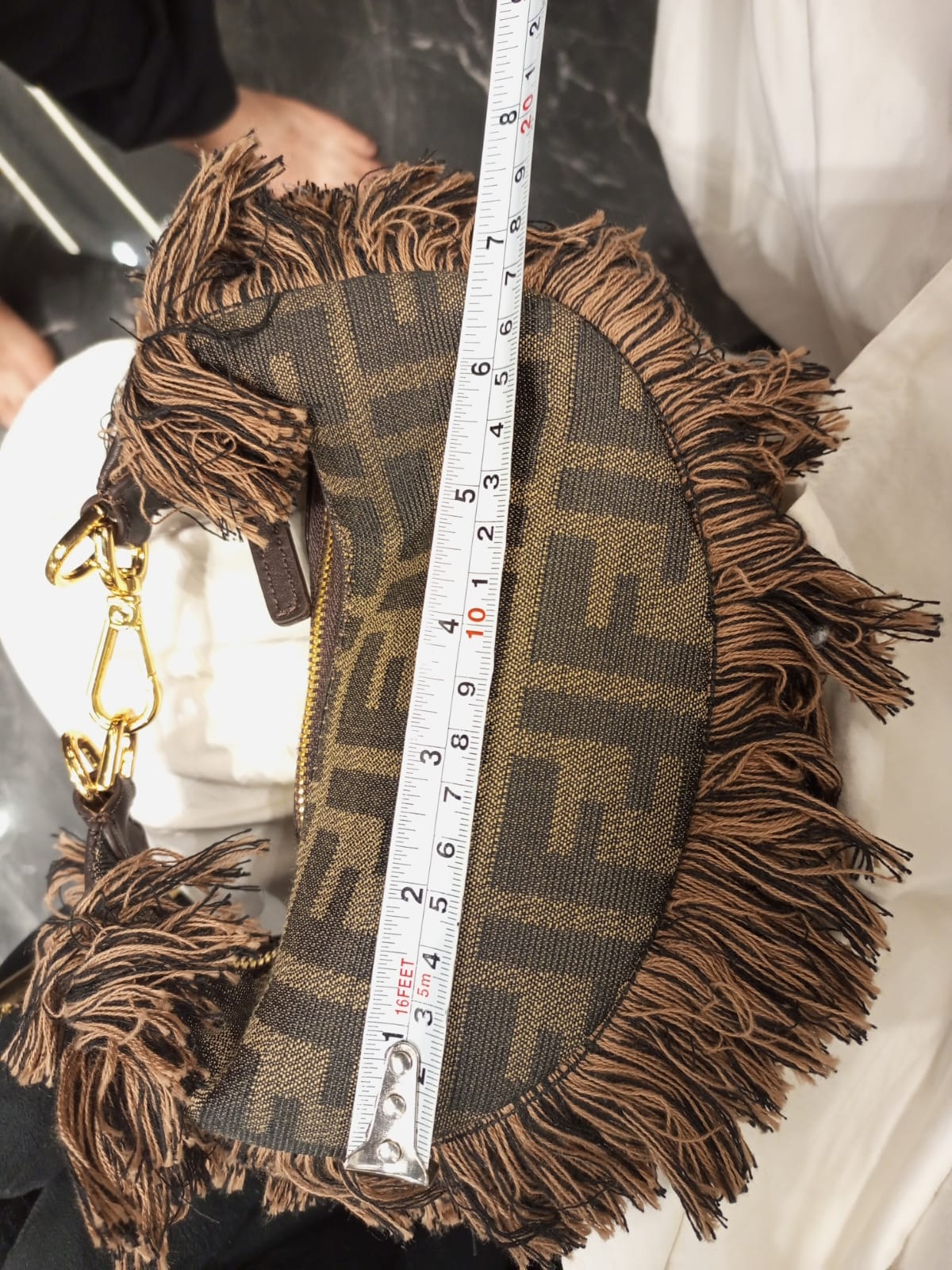 Fendi FF Monogram Fringe Fabric Handbag