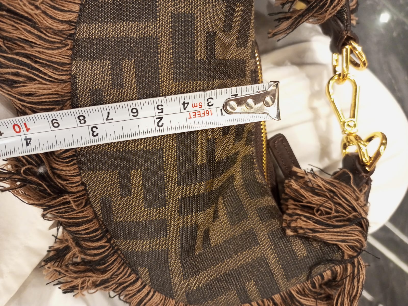 Fendi FF Monogram Fringe Fabric Handbag