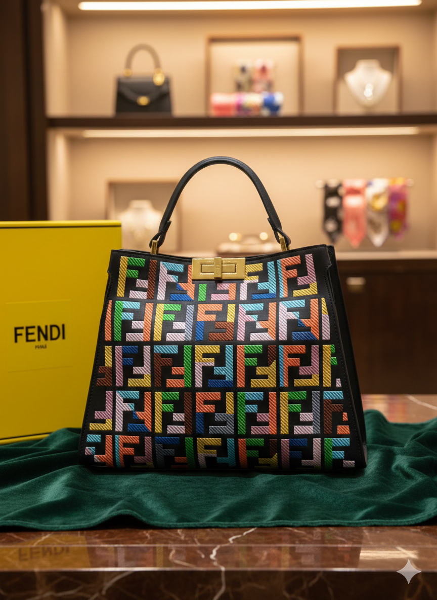 Fendi Peekaboo Multicolor FF Top Handle Bag