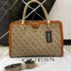 GUESS Monogram Satchel Bag Beige 2