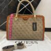 GUESS Monogram Satchel Bag Beige 3