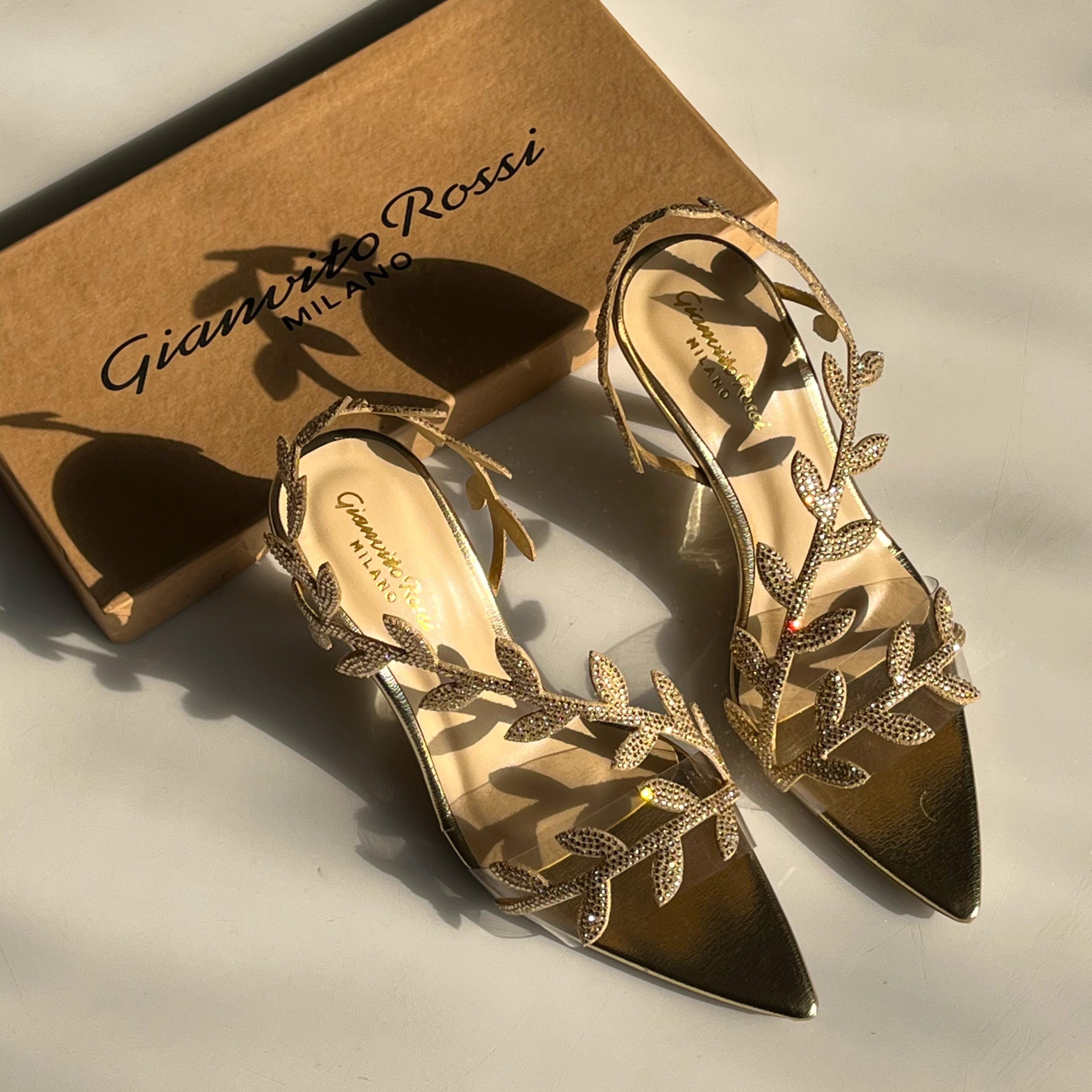 Gianvito Rossi Leaf Crystal Strap Heels