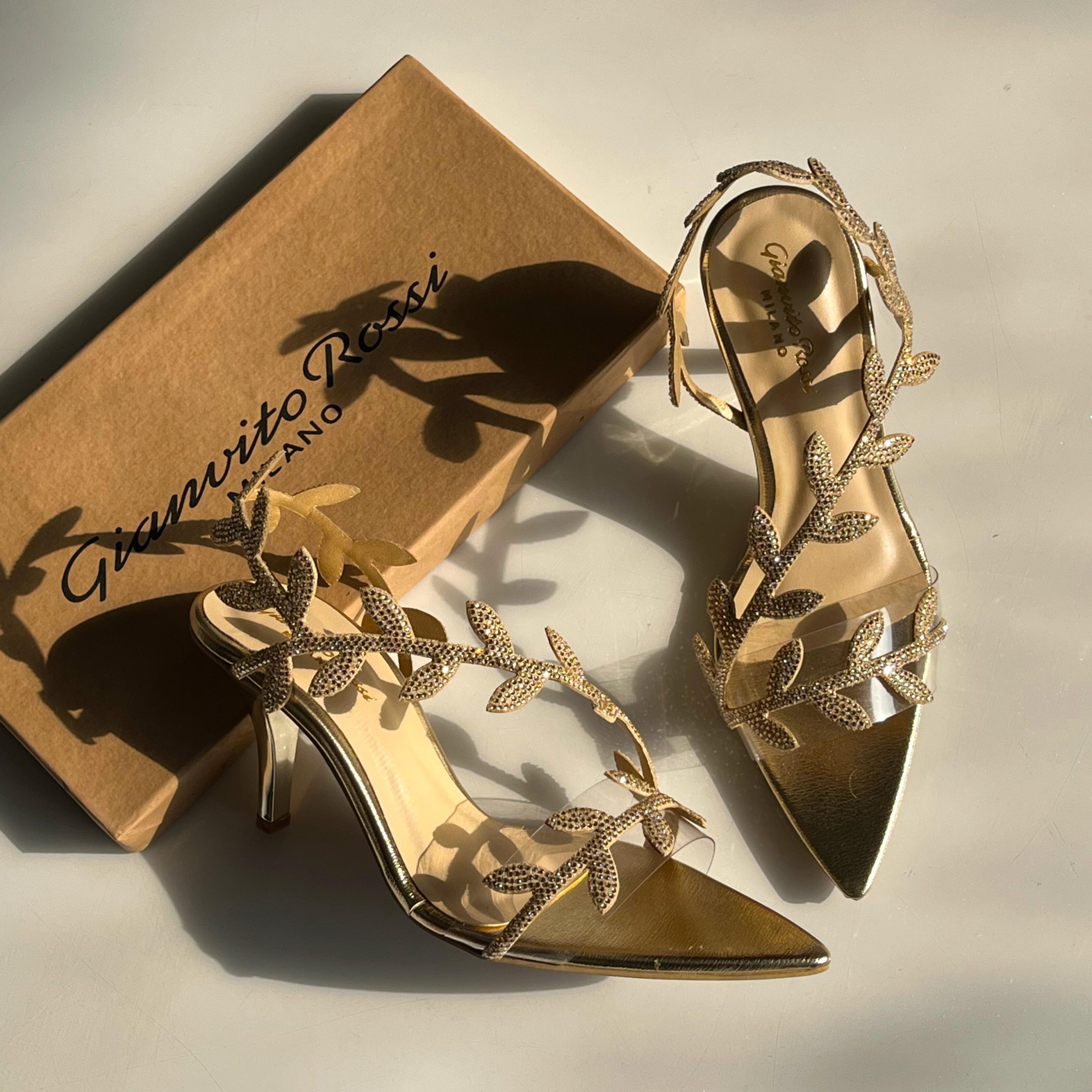 Gianvito Rossi Leaf Crystal Strap Heels