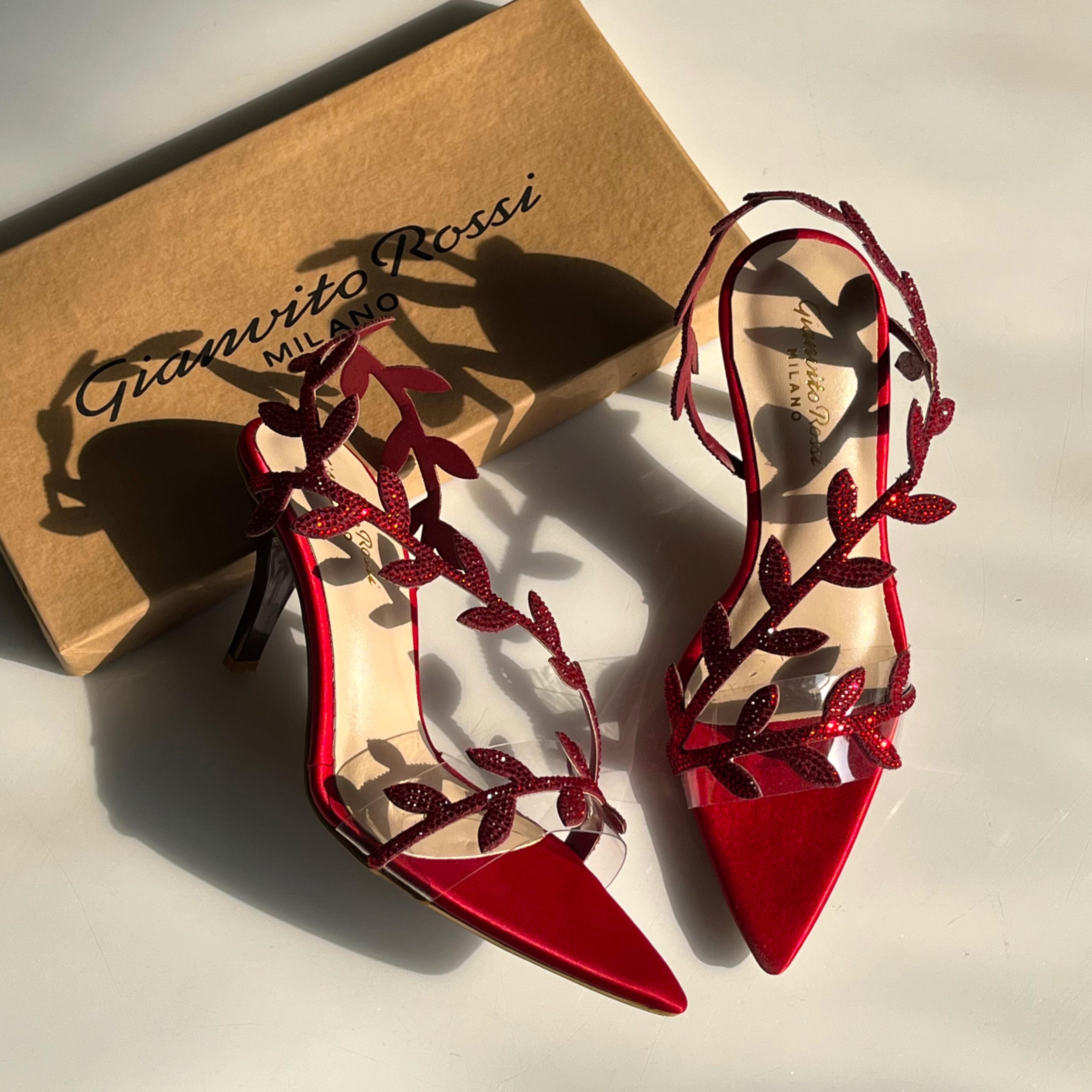 Gianvito Rossi Leaf Crystal Strap Heels