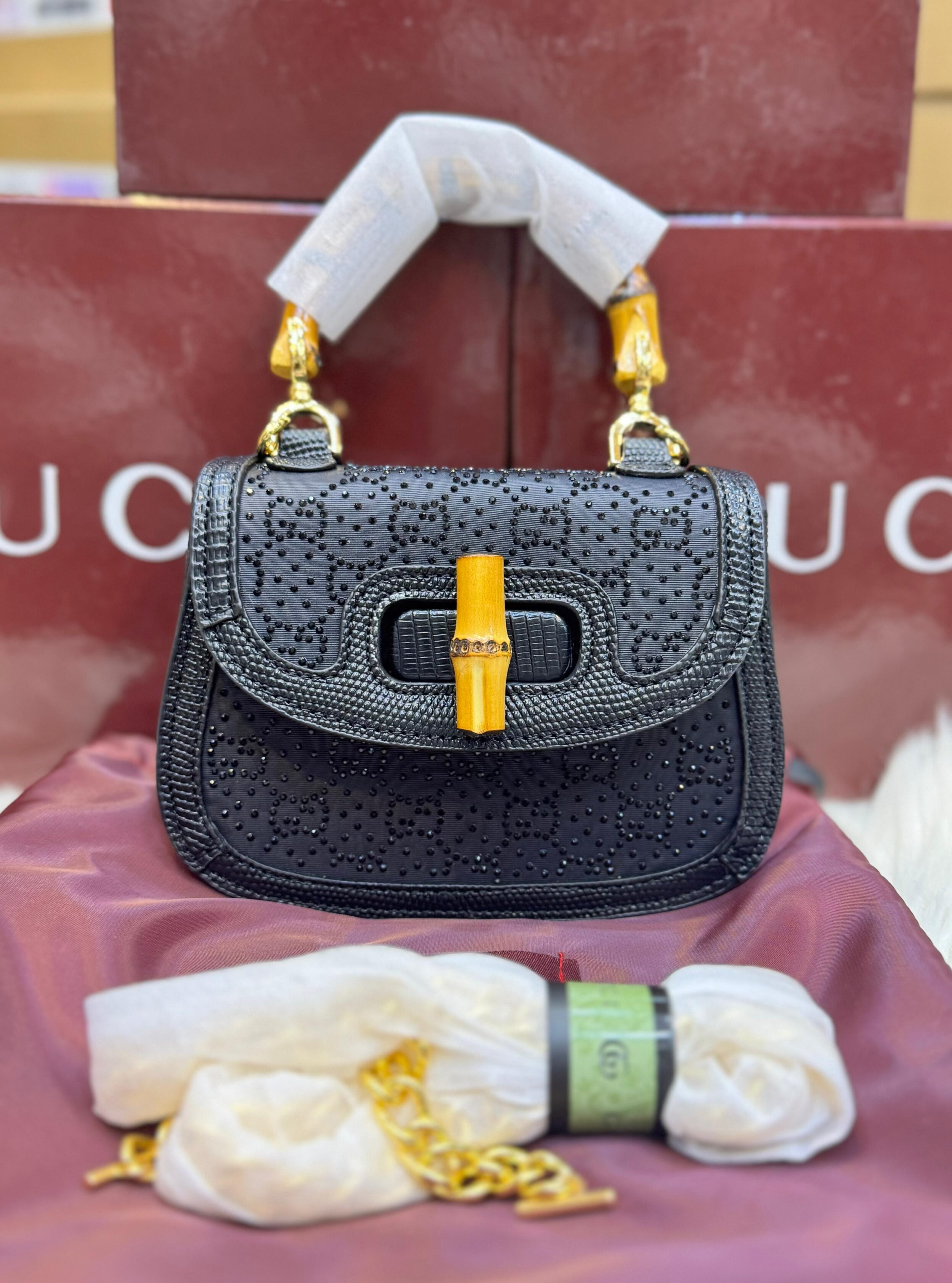 Gucci GG Canvas Bamboo 1947 Mini Top Handle Bag – GG Monogram Crystal Stud