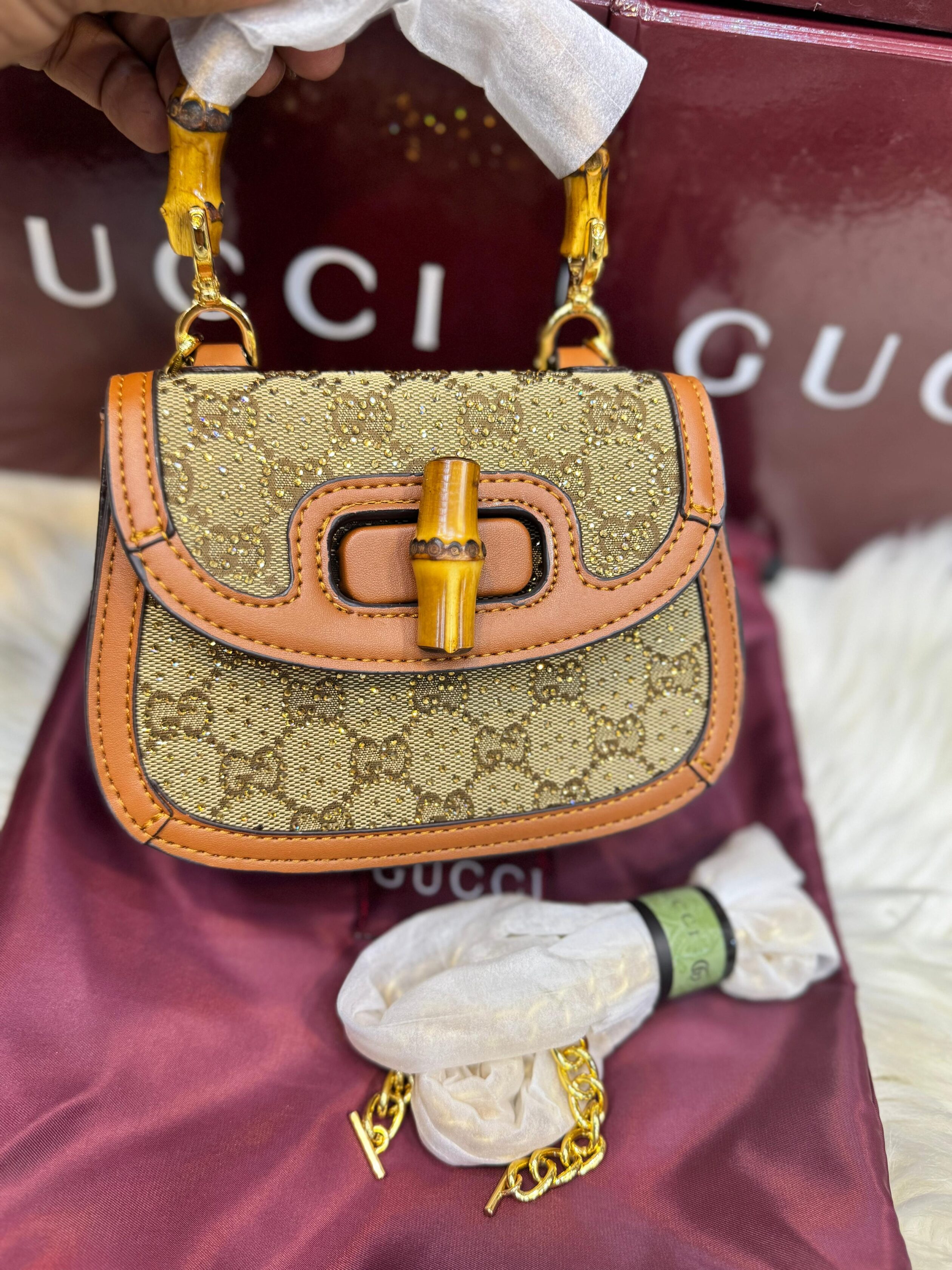 Gucci GG Canvas Bamboo 1947 Mini Top Handle Bag – GG Monogram Crystal Stud