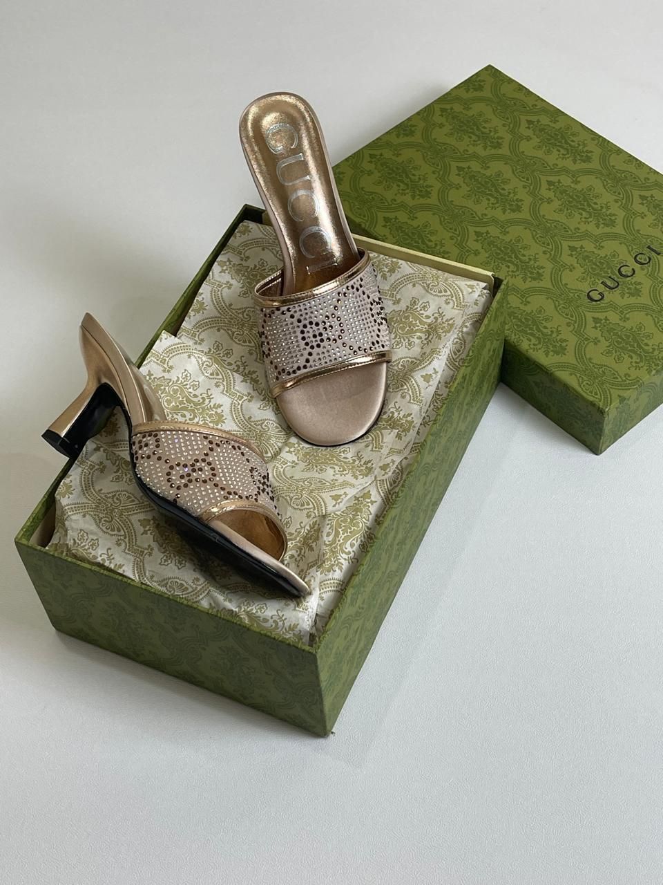 Gucci Crystal Embellished Slide Heel Sandals