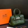 Hermès Style Croc-Embossed Mini Top-Handle Bag Emerald Green