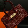Hermès Style Croc-Embossed Mini Top-Handle Bag Marron