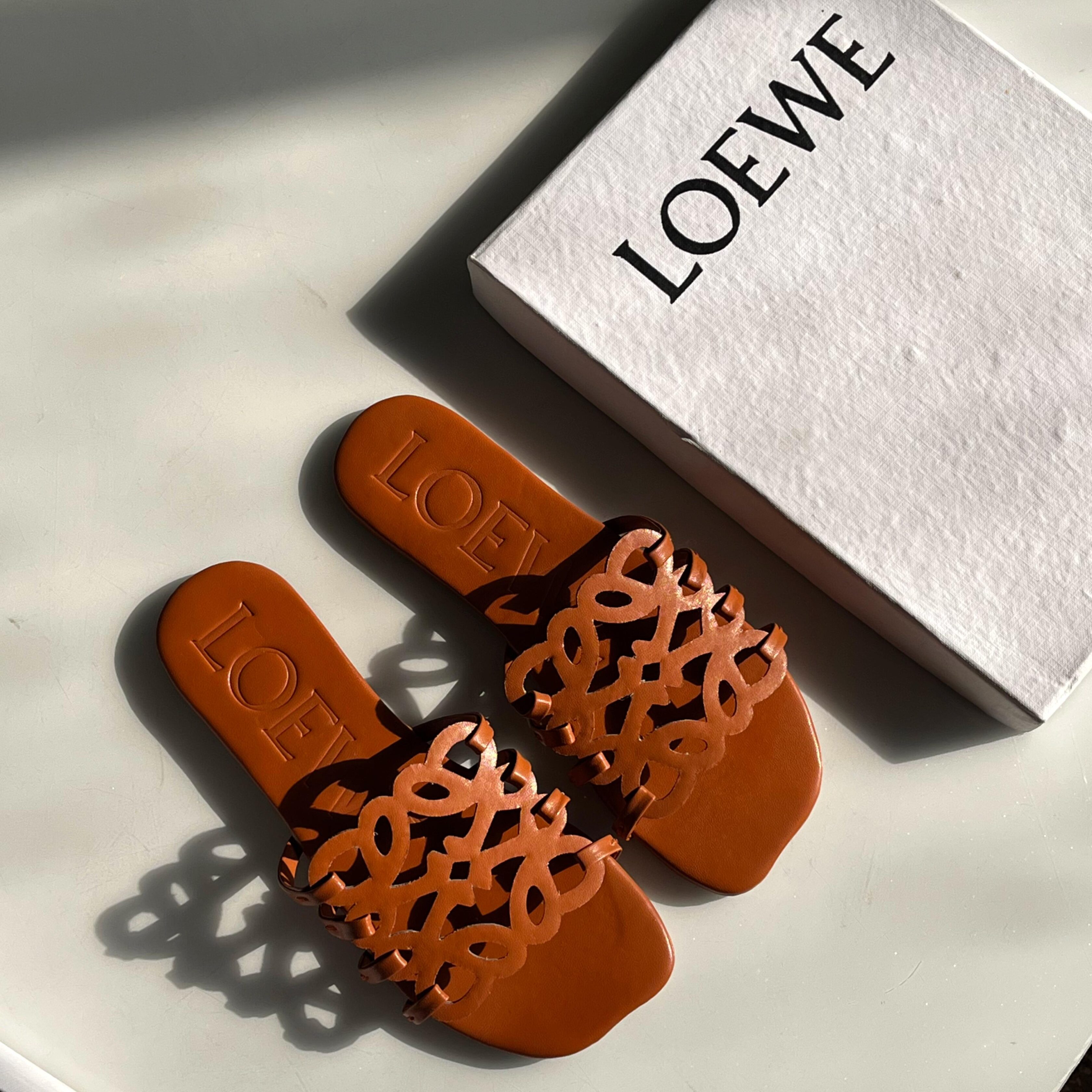 LOEWE Anagram Slide Sandals Tan 1