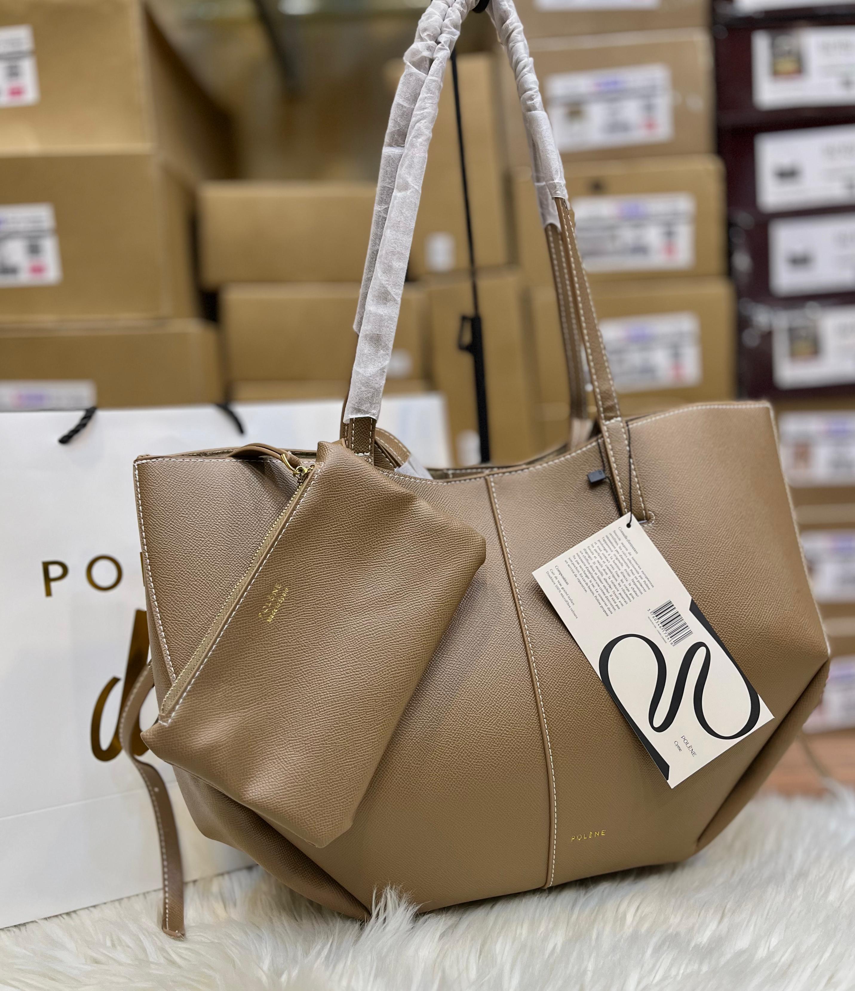 Polène Cyme Large Textured Leather Tote Bag with Pouch