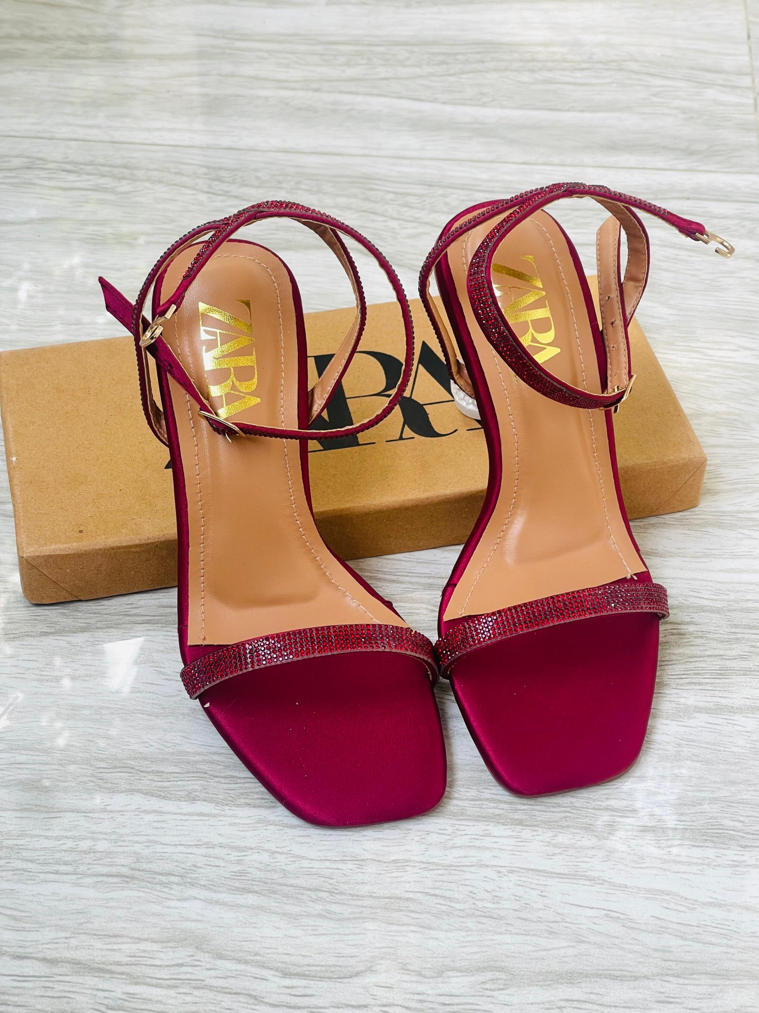 Zara Crystal Strap Heeled Sandals Magenta 1