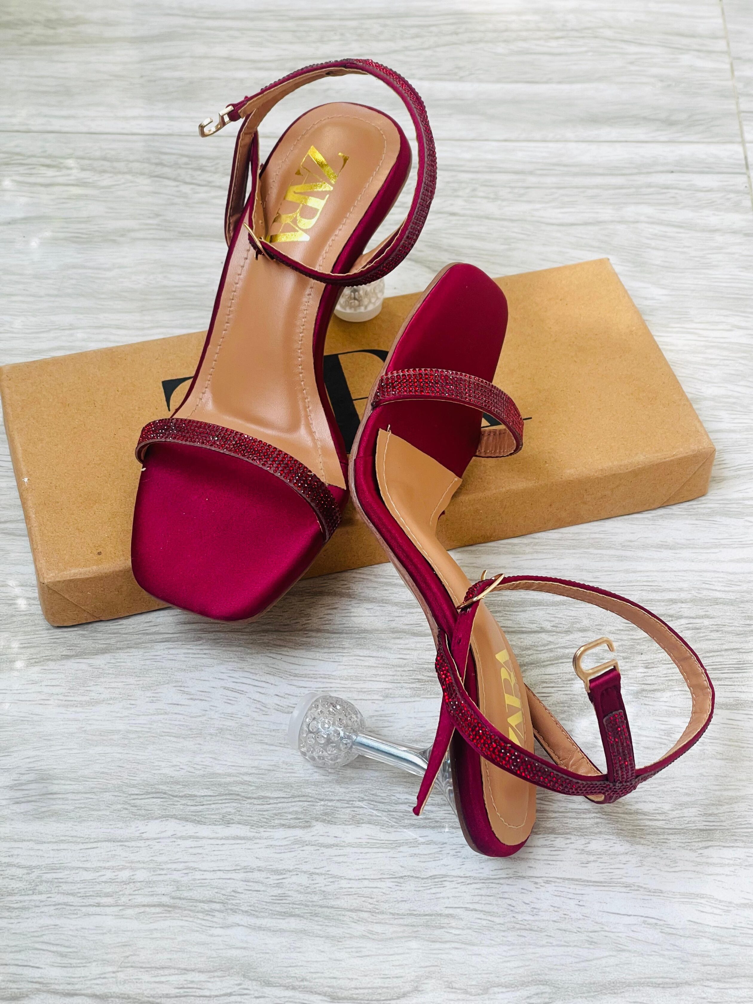 Zara Crystal Strap Heeled Sandals Magenta 2