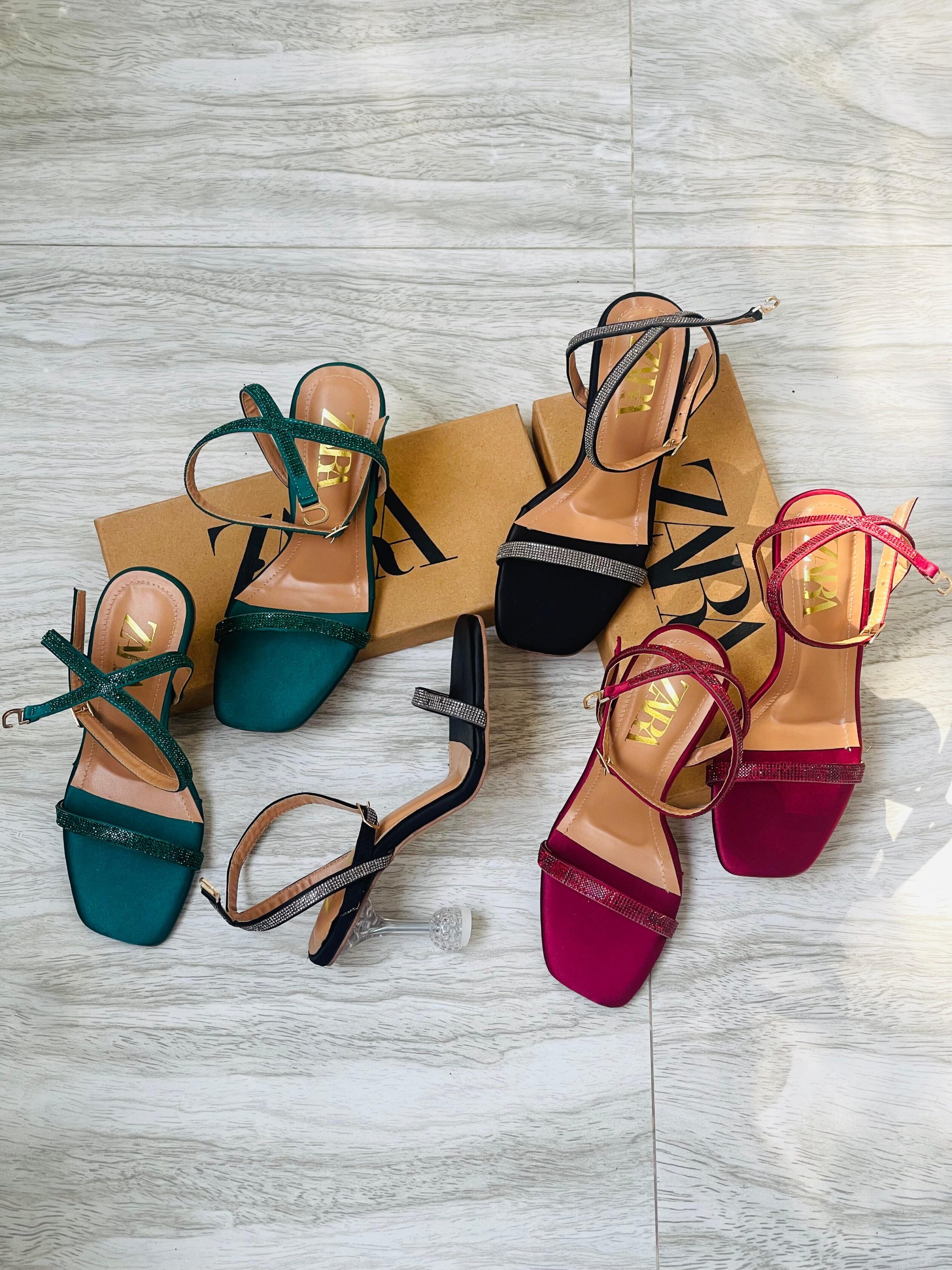 Zara Crystal Strap Heeled Sandals Mix